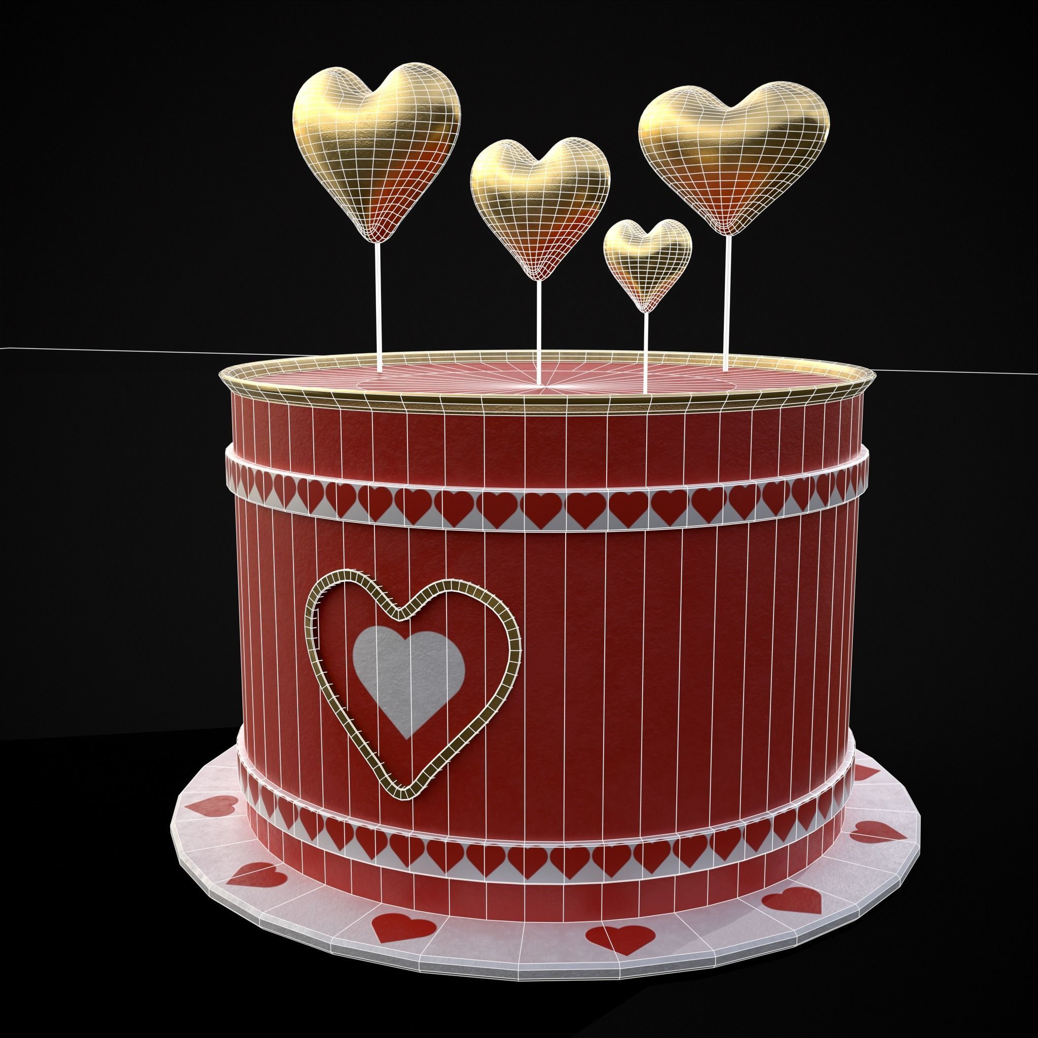 Red And White Heart Balloon Cake Low-poly 3D model_20