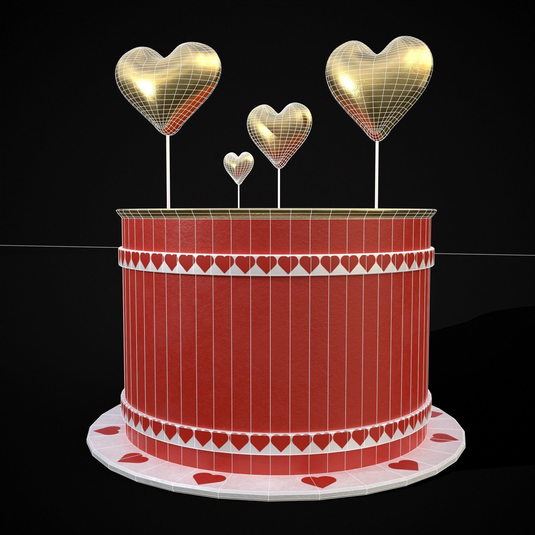 Red And White Heart Balloon Cake Low-poly 3D model_28