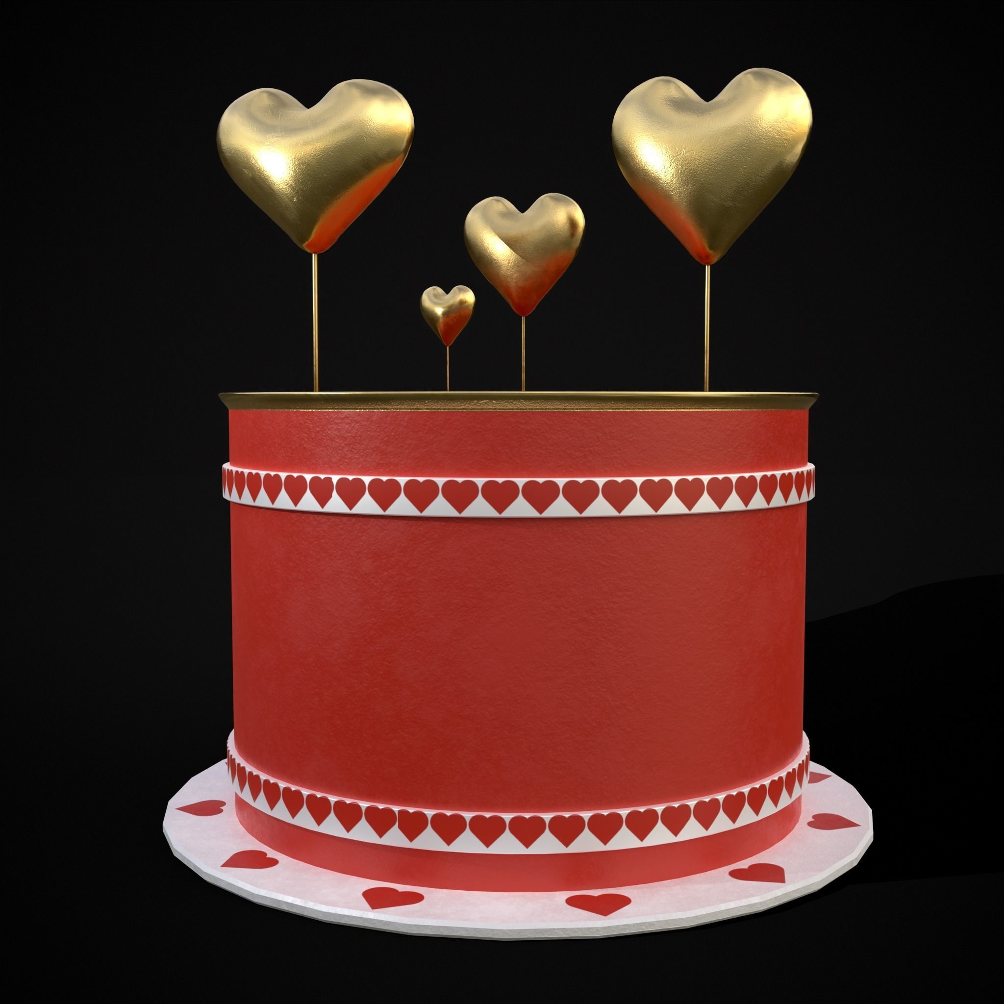 Red And White Heart Balloon Cake Low-poly 3D model_27