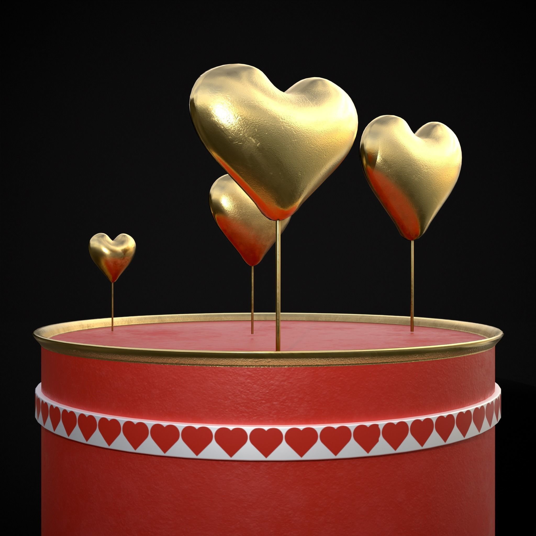 Red And White Heart Balloon Cake Low-poly 3D model_17