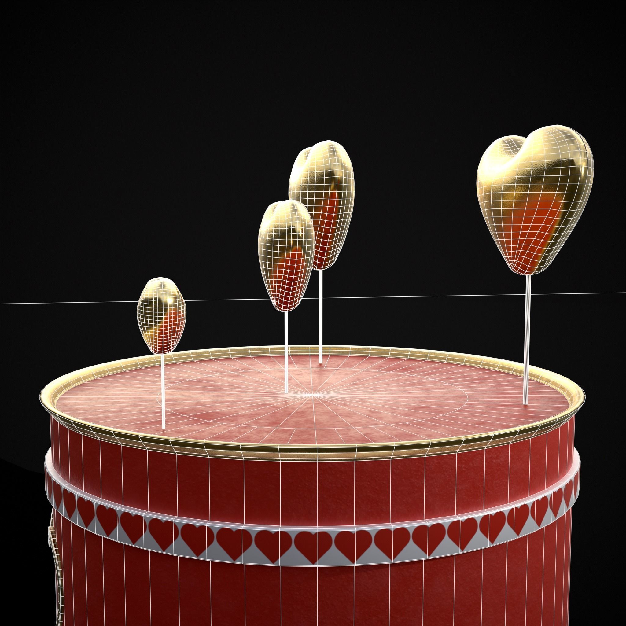 Red And White Heart Balloon Cake Low-poly 3D model_16