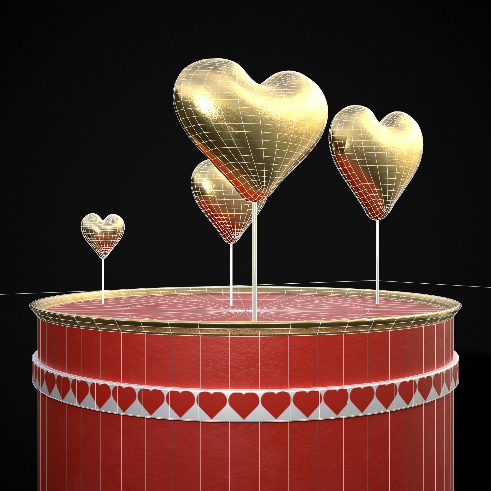 Red And White Heart Balloon Cake Low-poly 3D model_18