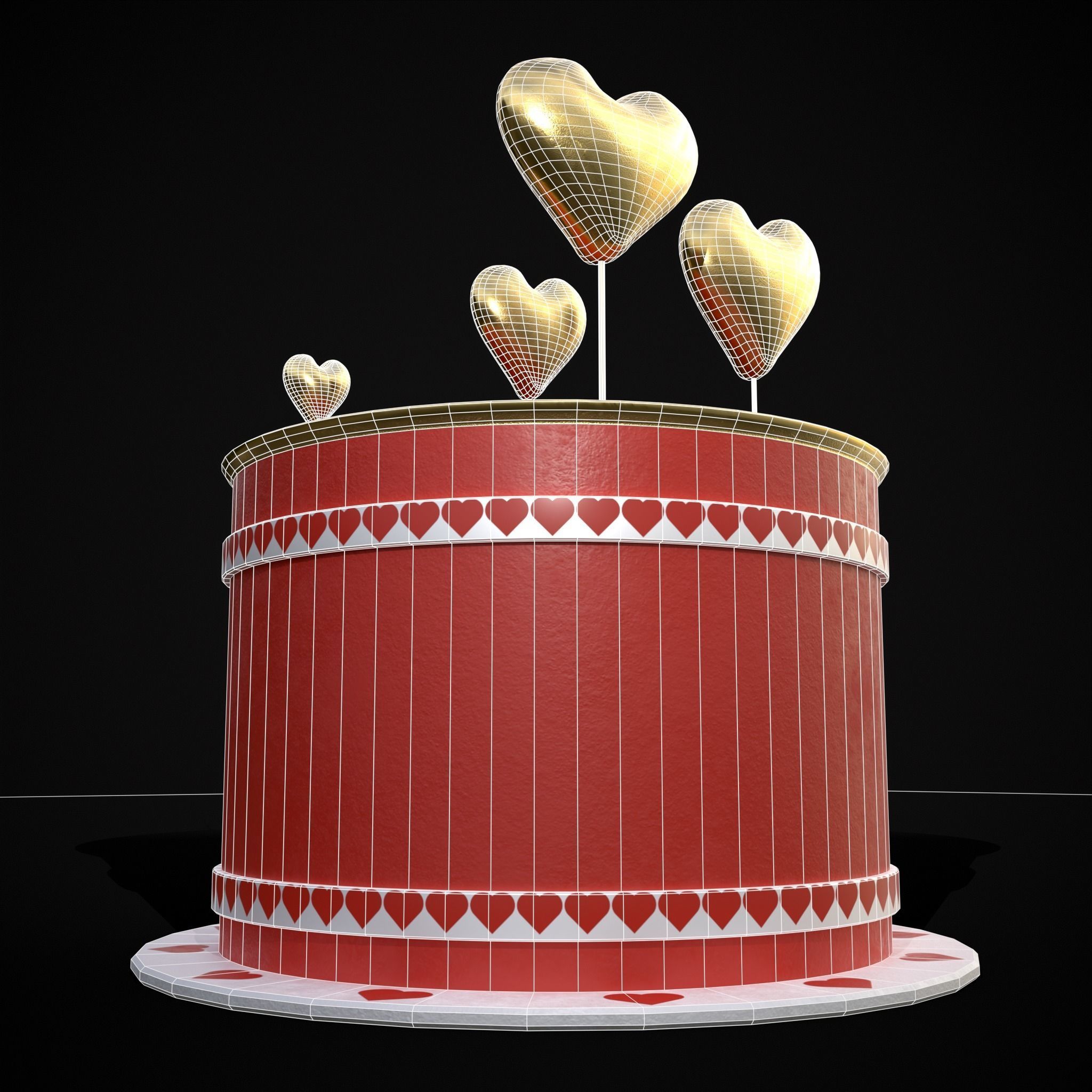 Red And White Heart Balloon Cake Low-poly 3D model_24