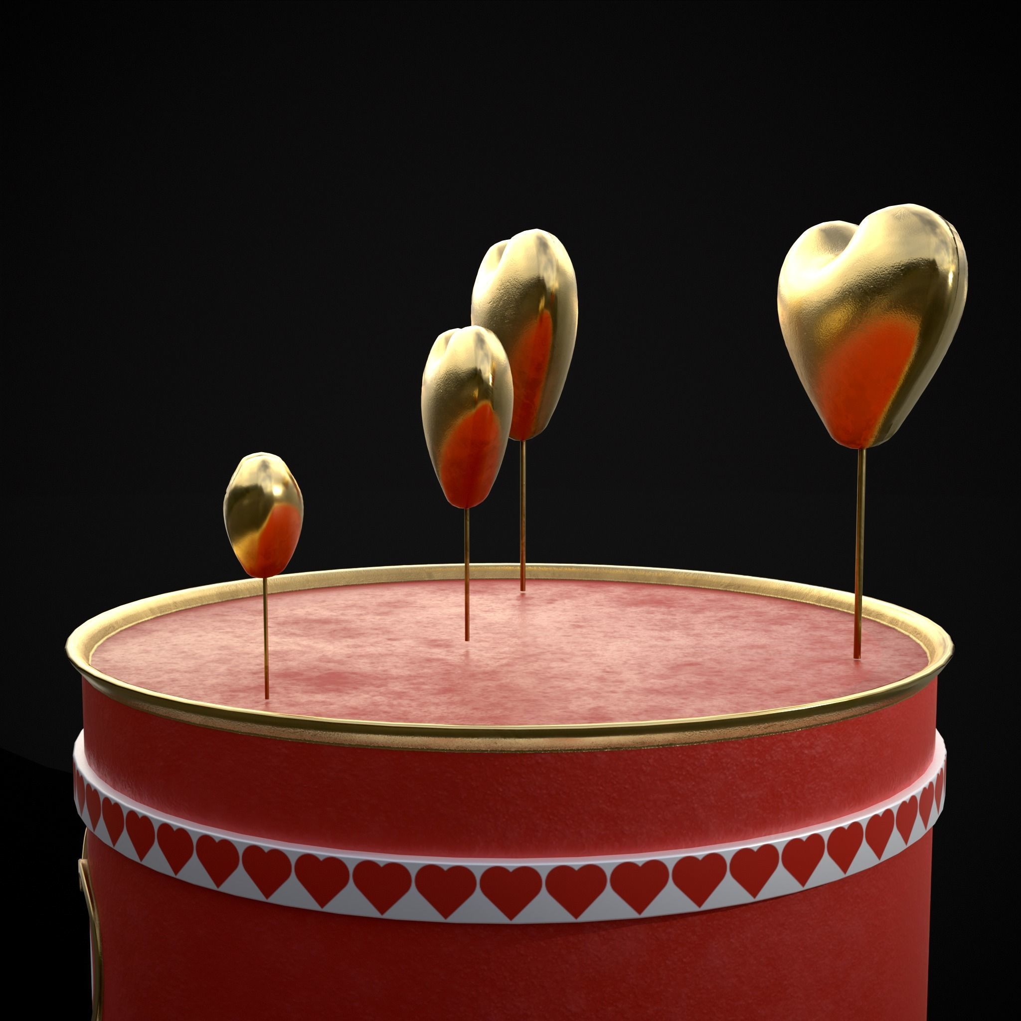 Red And White Heart Balloon Cake Low-poly 3D model_15