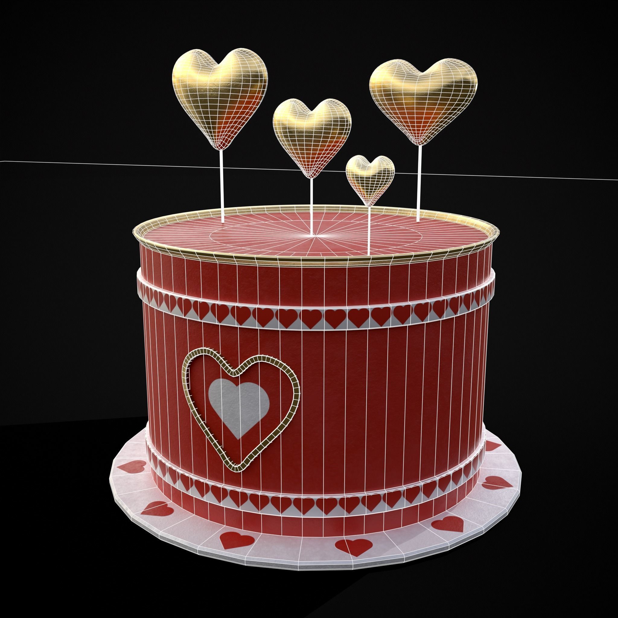 Red And White Heart Balloon Cake Low-poly 3D model_30