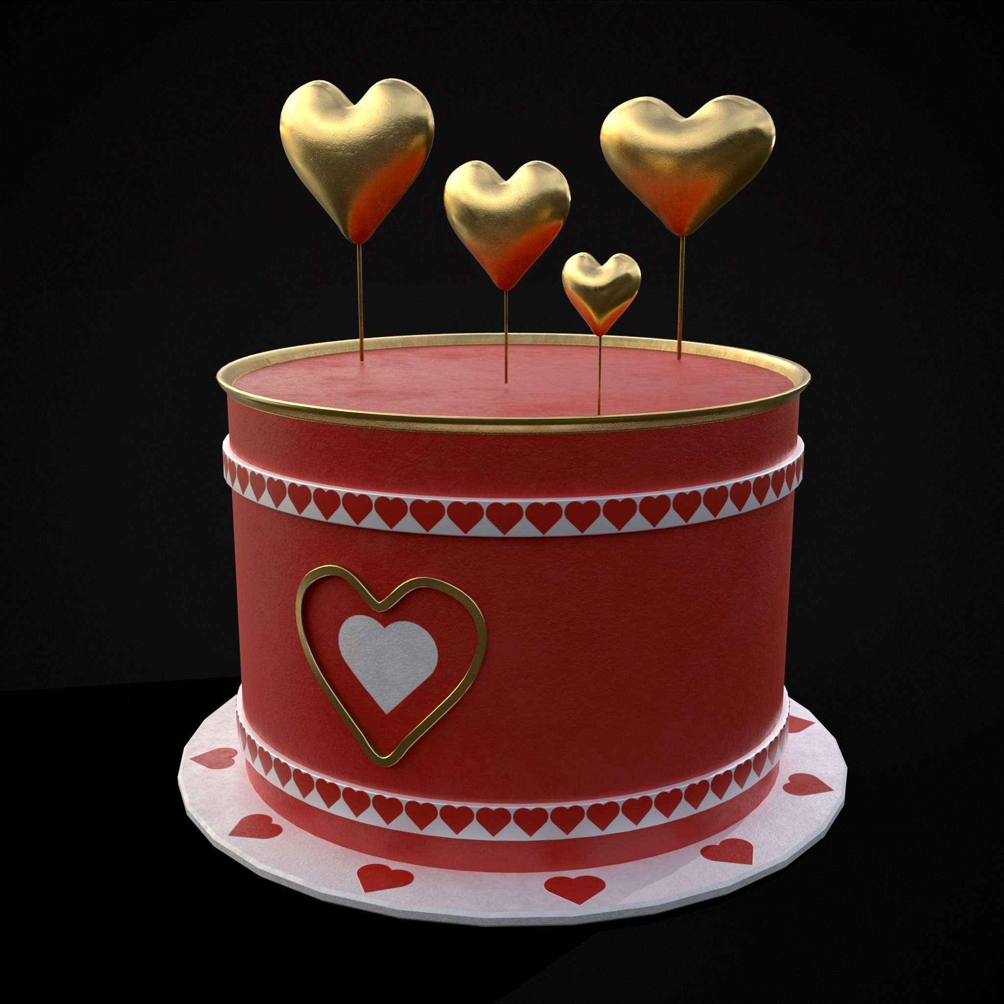 Red And White Heart Balloon Cake Low-poly 3D model_29