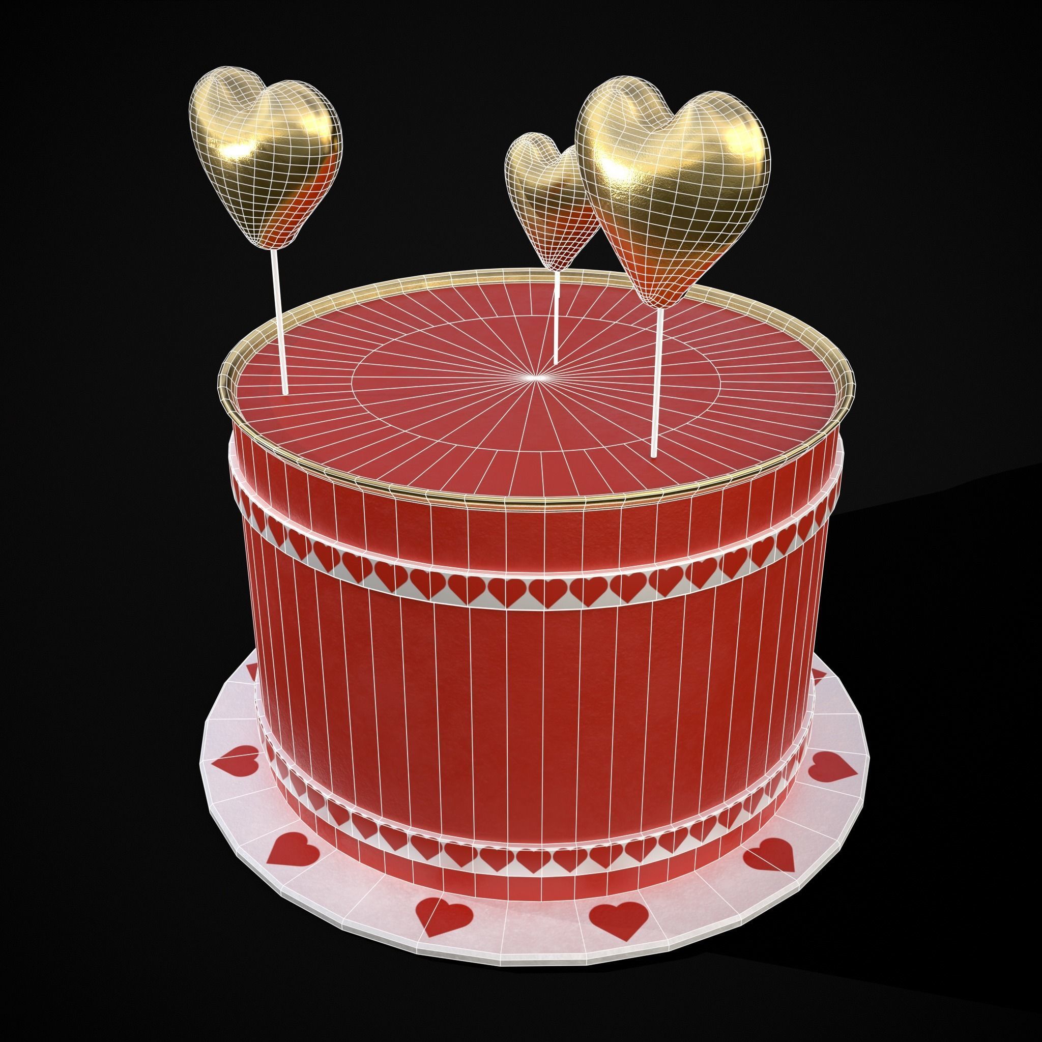 Red And White Heart Balloon Cake Low-poly 3D model_10