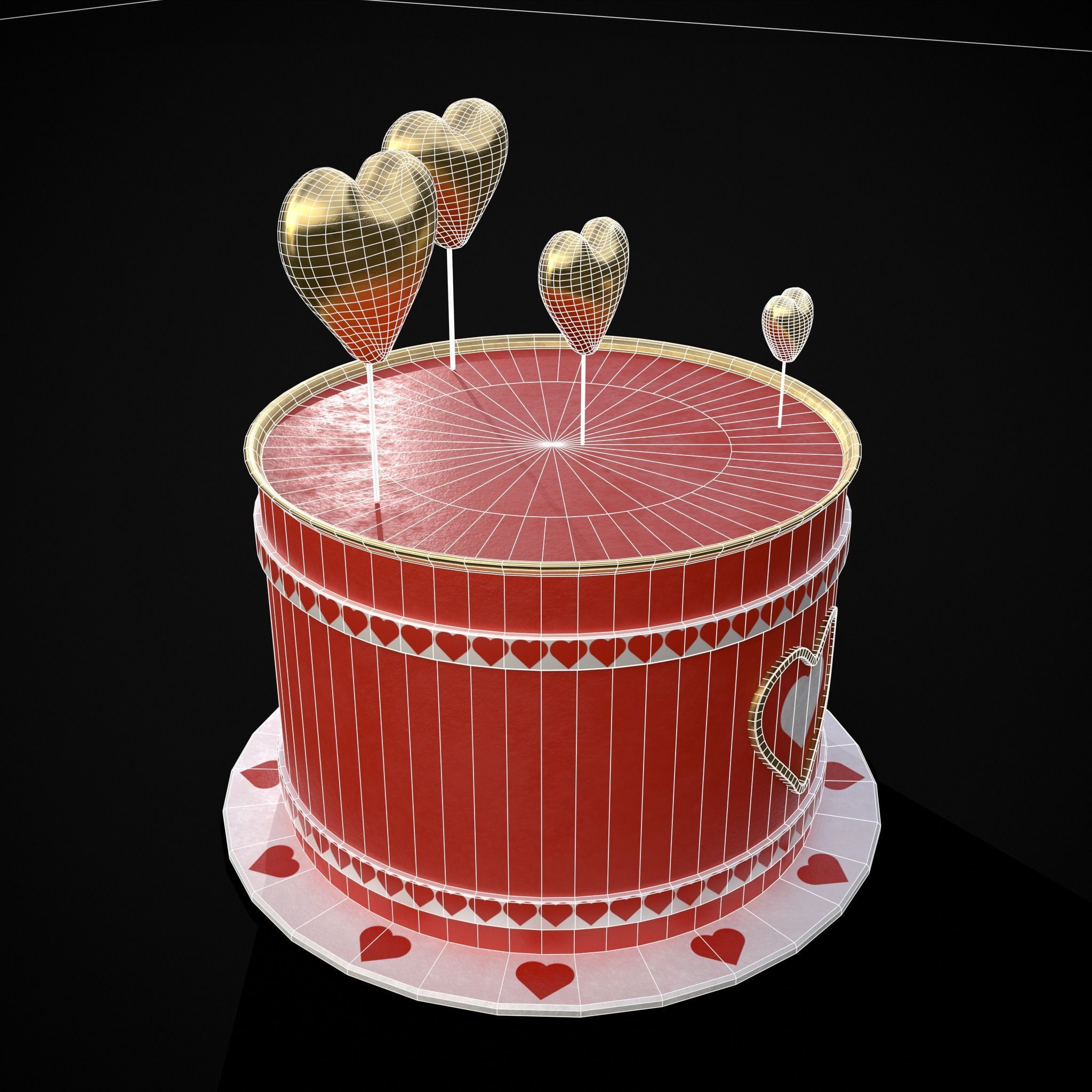 Red And White Heart Balloon Cake Low-poly 3D model_26