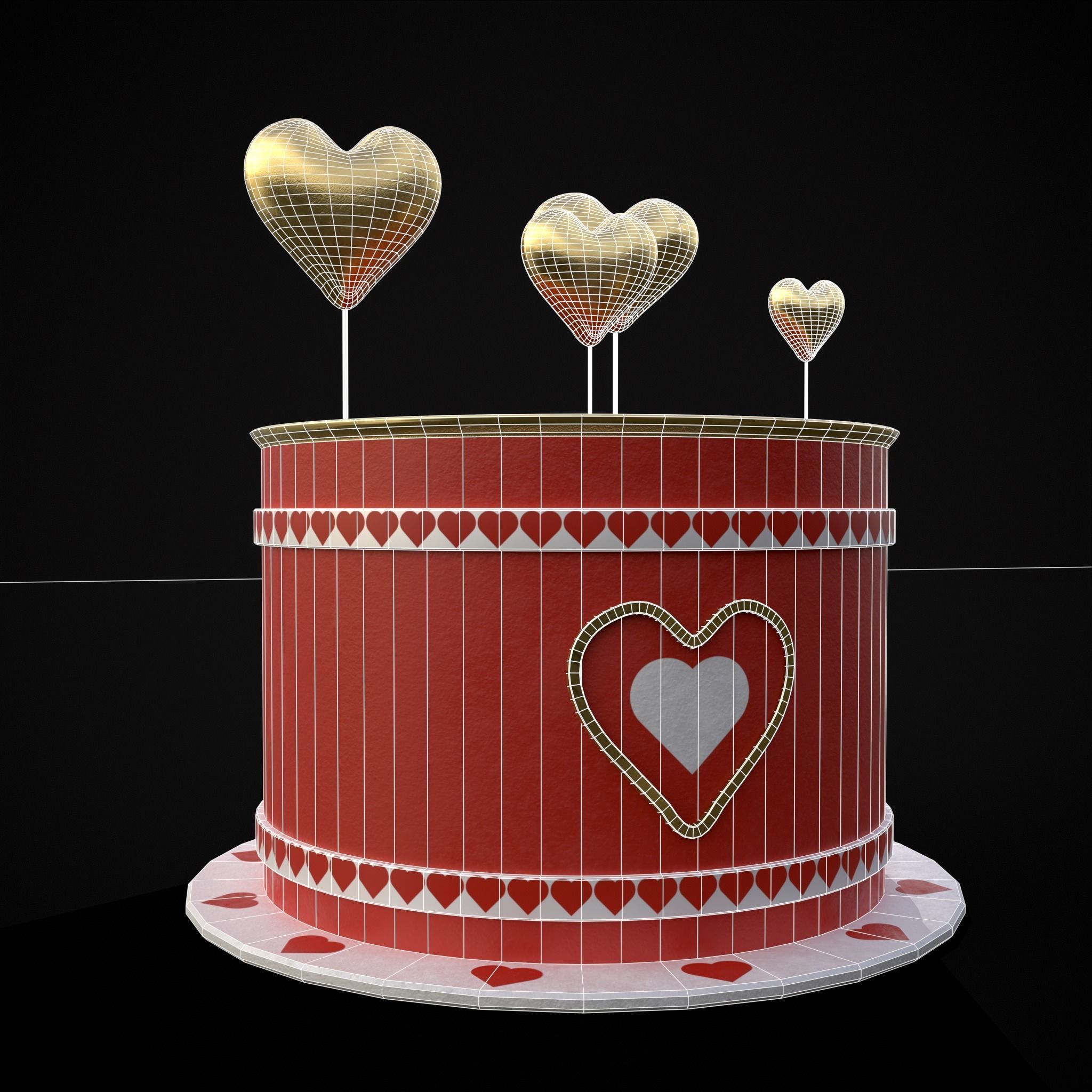 Red And White Heart Balloon Cake Low-poly 3D model_4