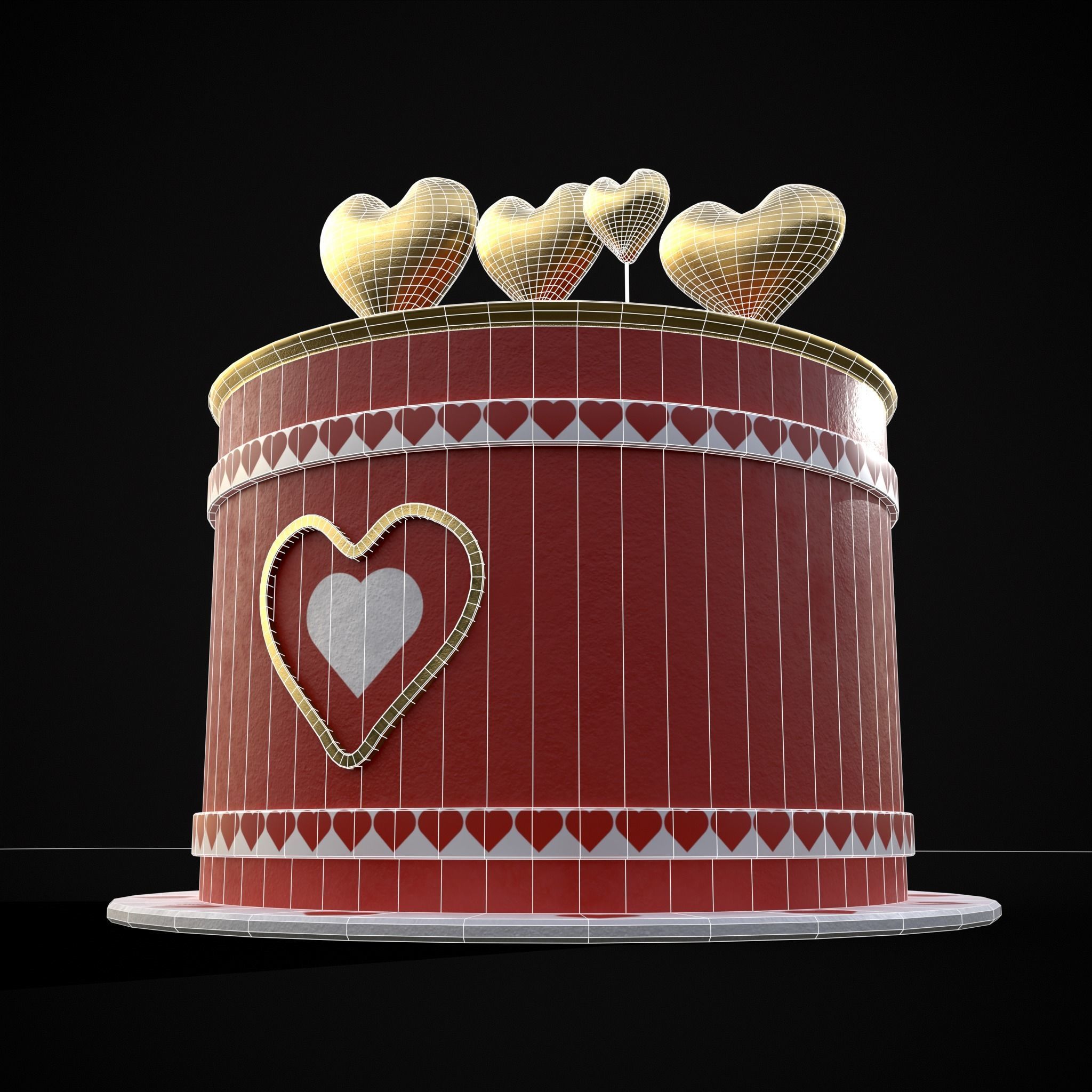 Red And White Heart Balloon Cake Low-poly 3D model_6