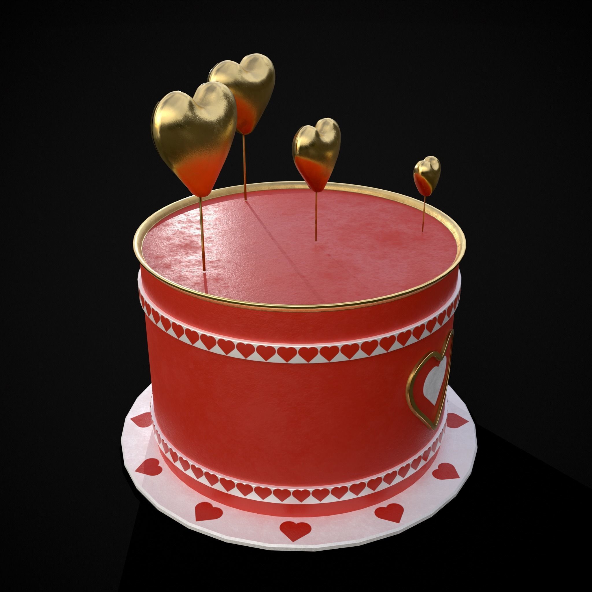 Red And White Heart Balloon Cake Low-poly 3D model_25