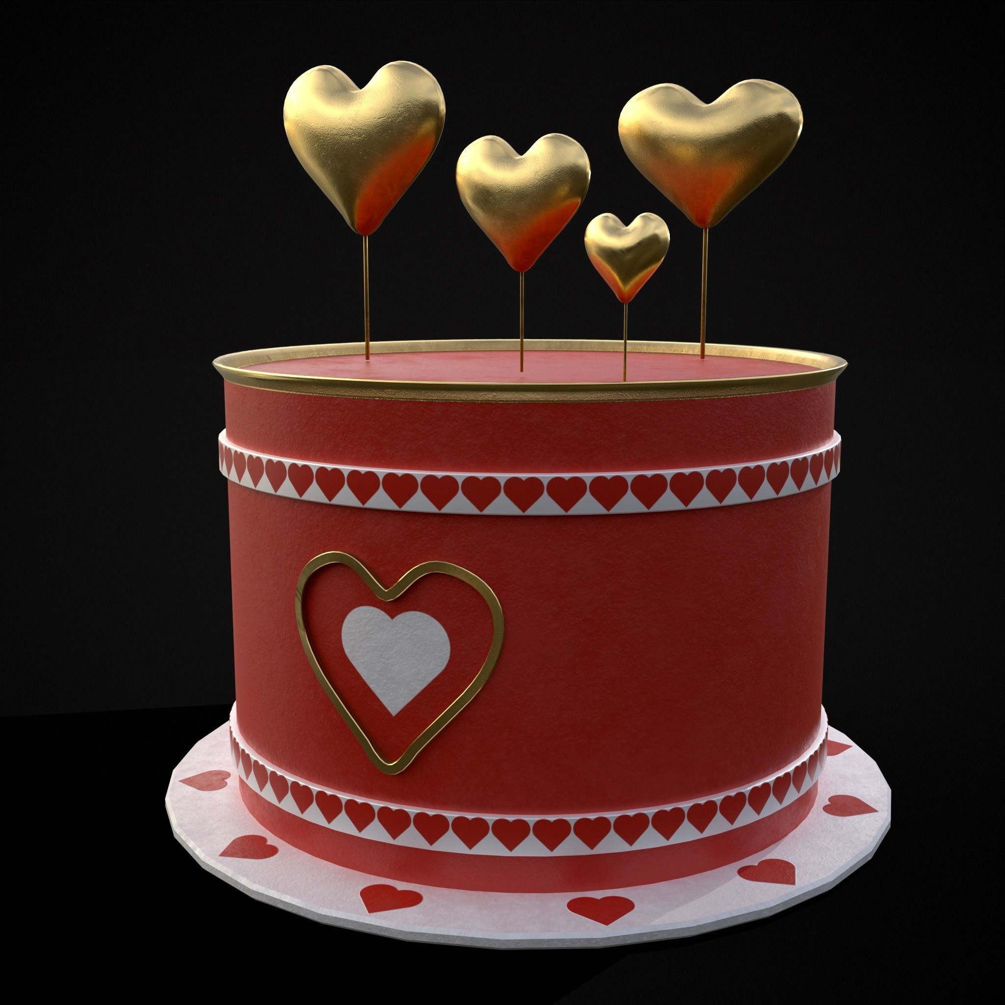 Red And White Heart Balloon Cake Low-poly 3D model_19