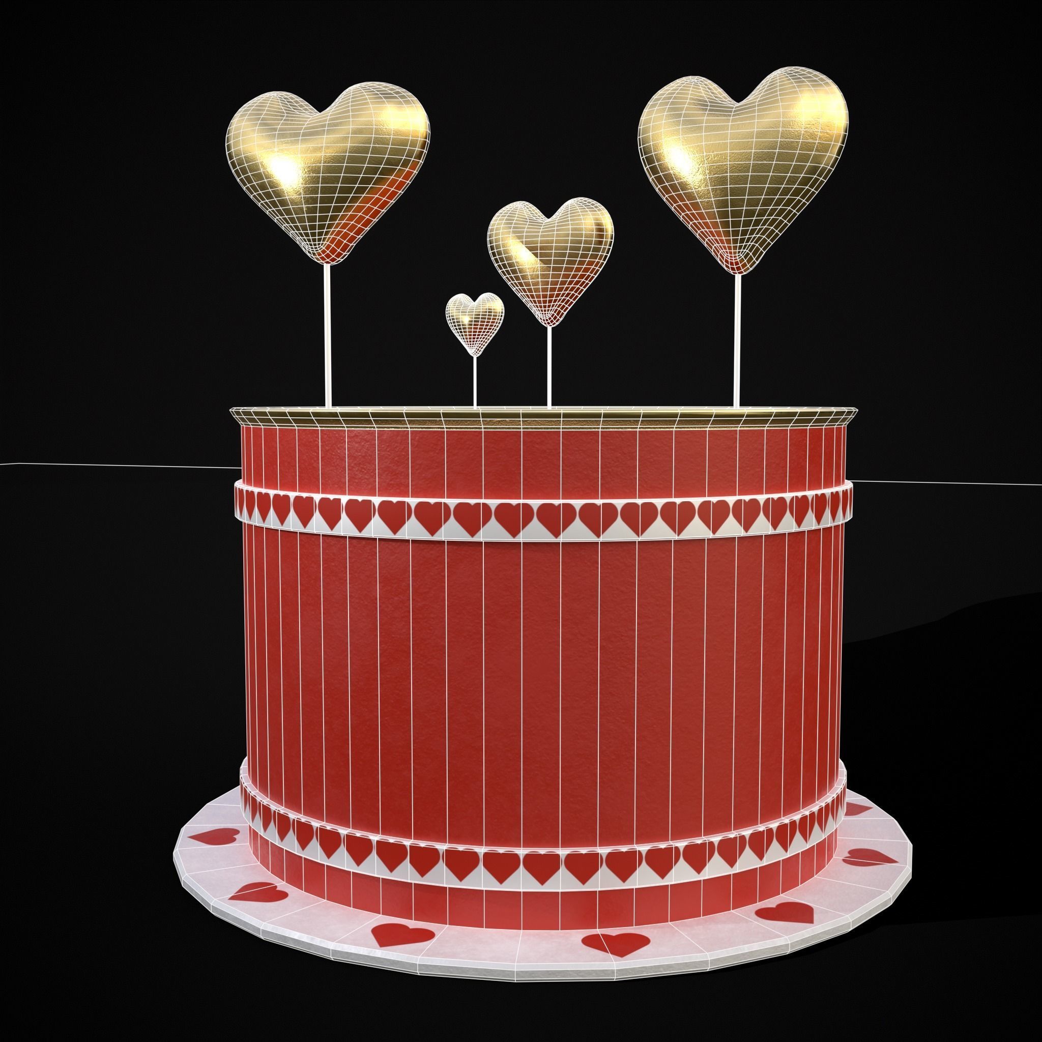 Red And White Heart Balloon Cake Low-poly 3D model_22