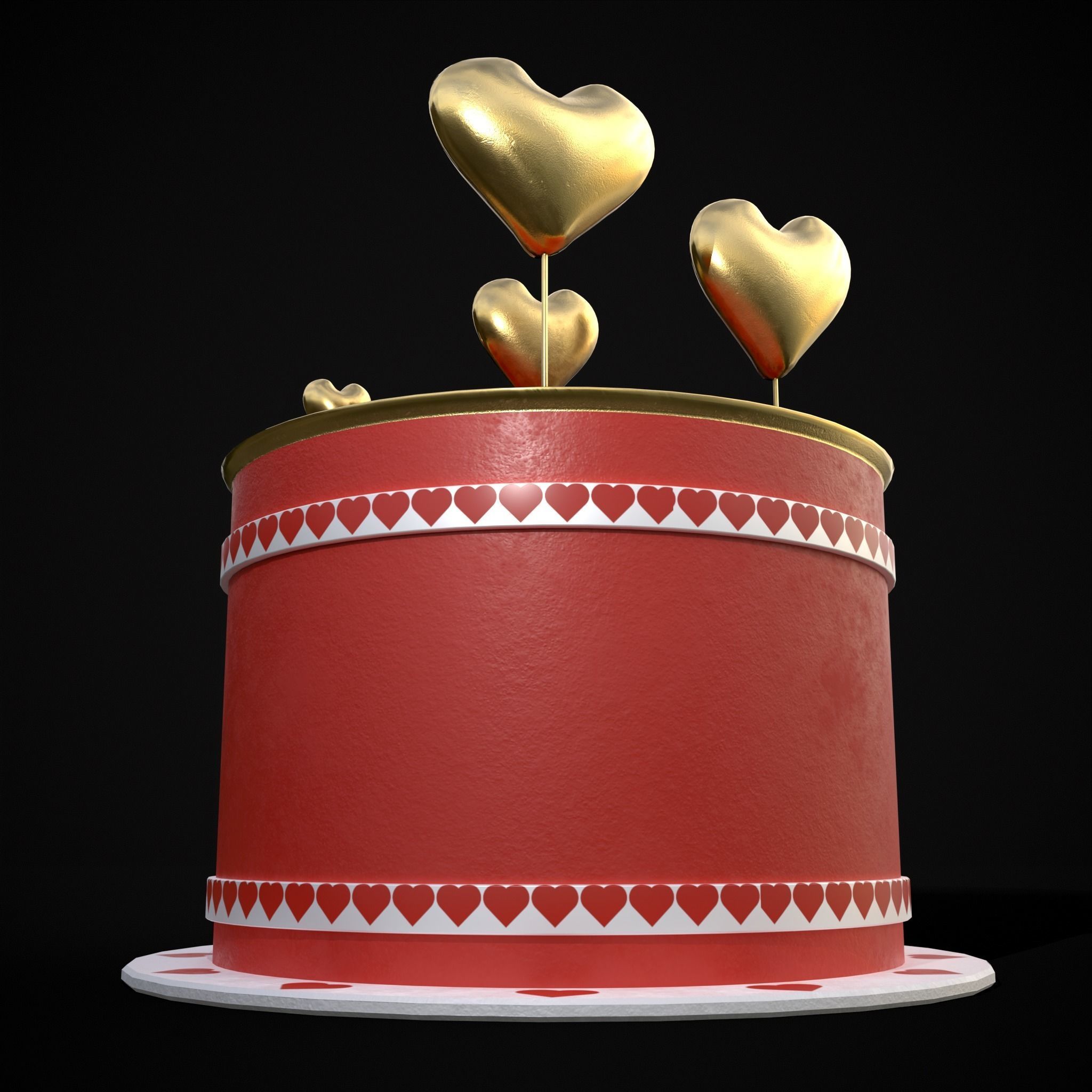 Red And White Heart Balloon Cake Low-poly 3D model_7