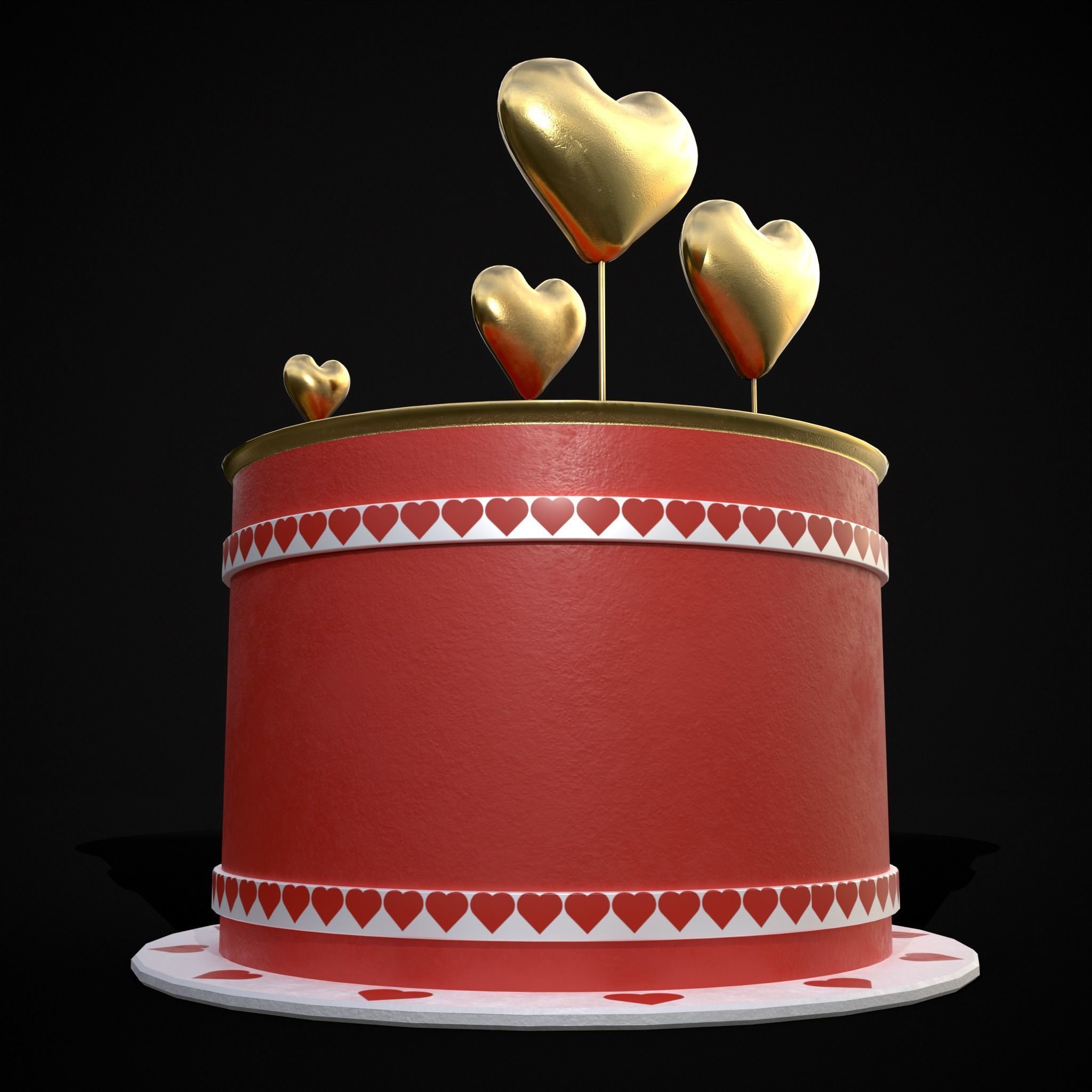 Red And White Heart Balloon Cake Low-poly 3D model_23