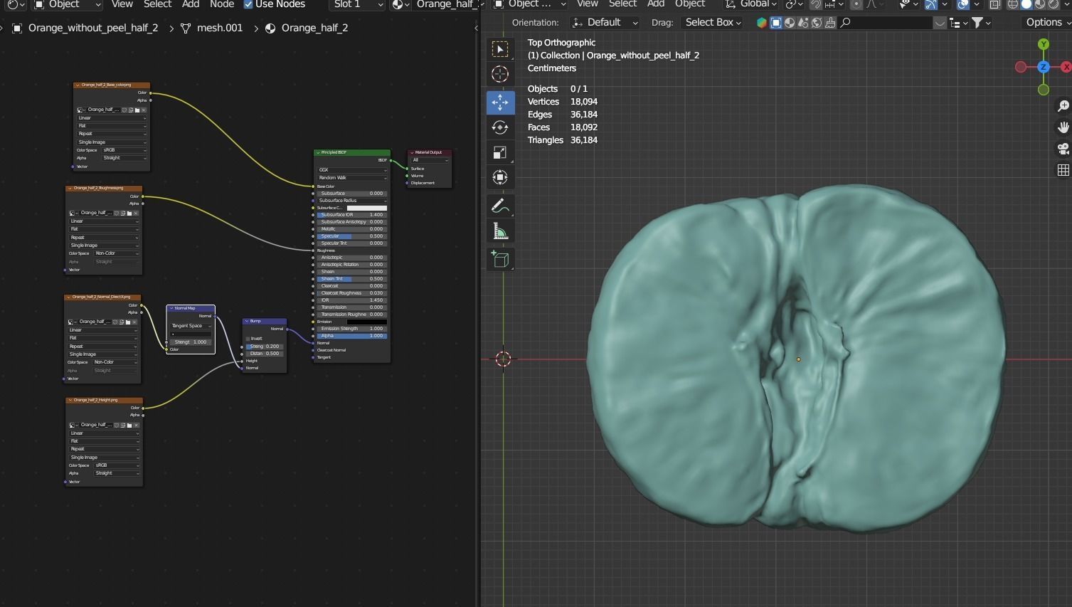 Orange without peel half with low and high poly Low-poly 3D model_12