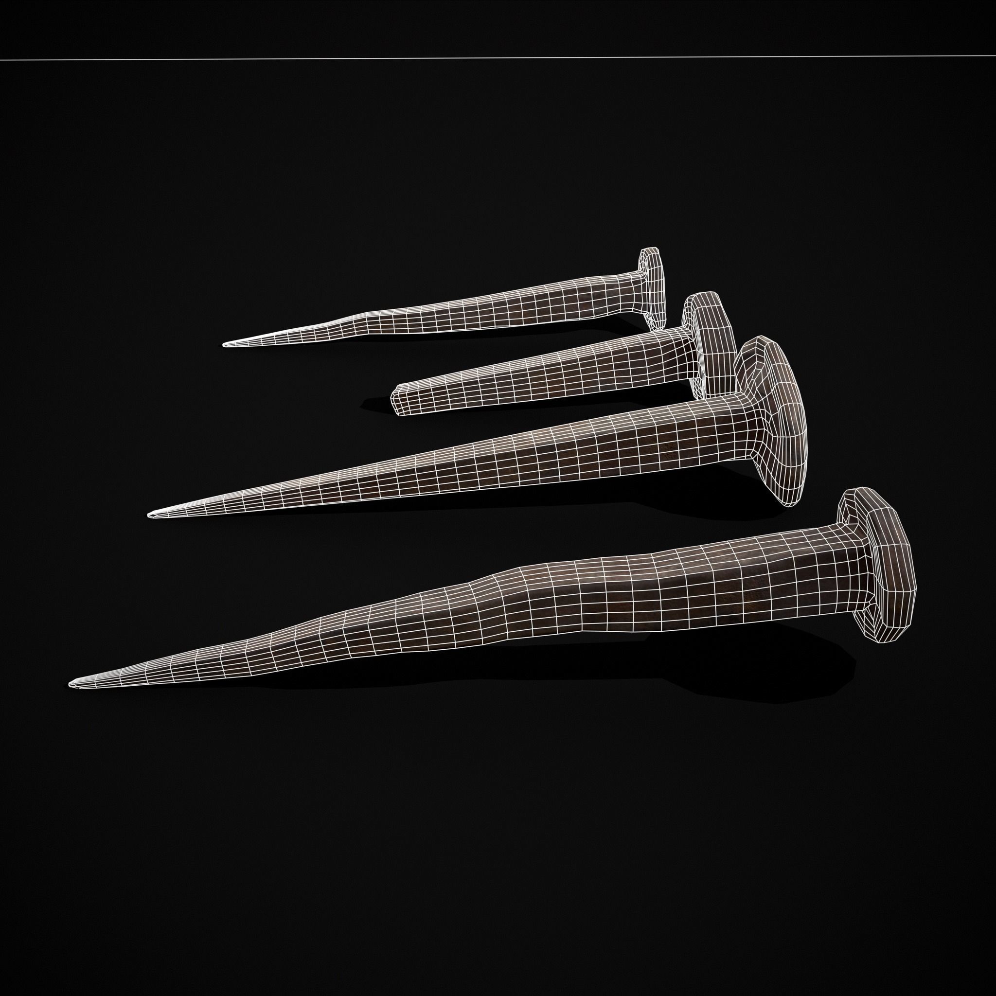 Old Rusting Medieval Nails Low-poly 3D model_8
