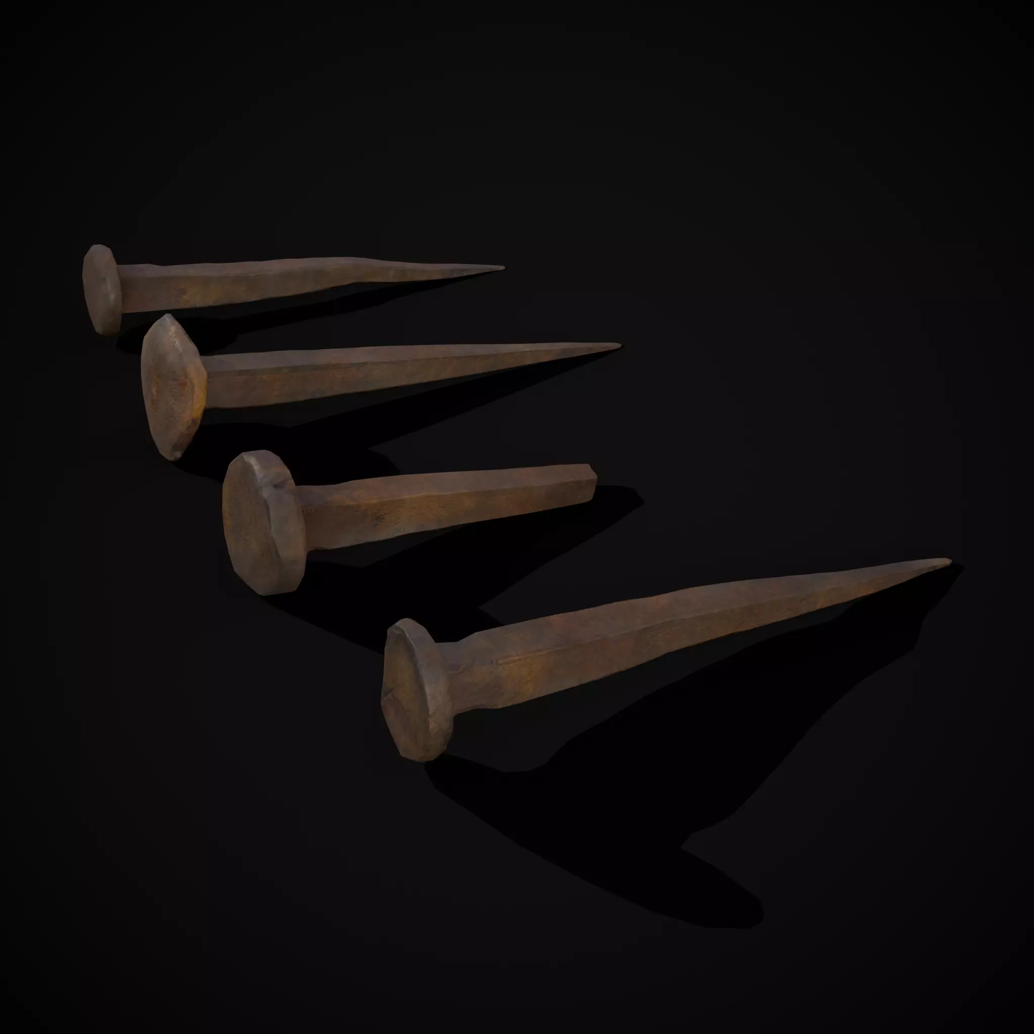 Old Rusting Medieval Nails Low-poly 3D model_0