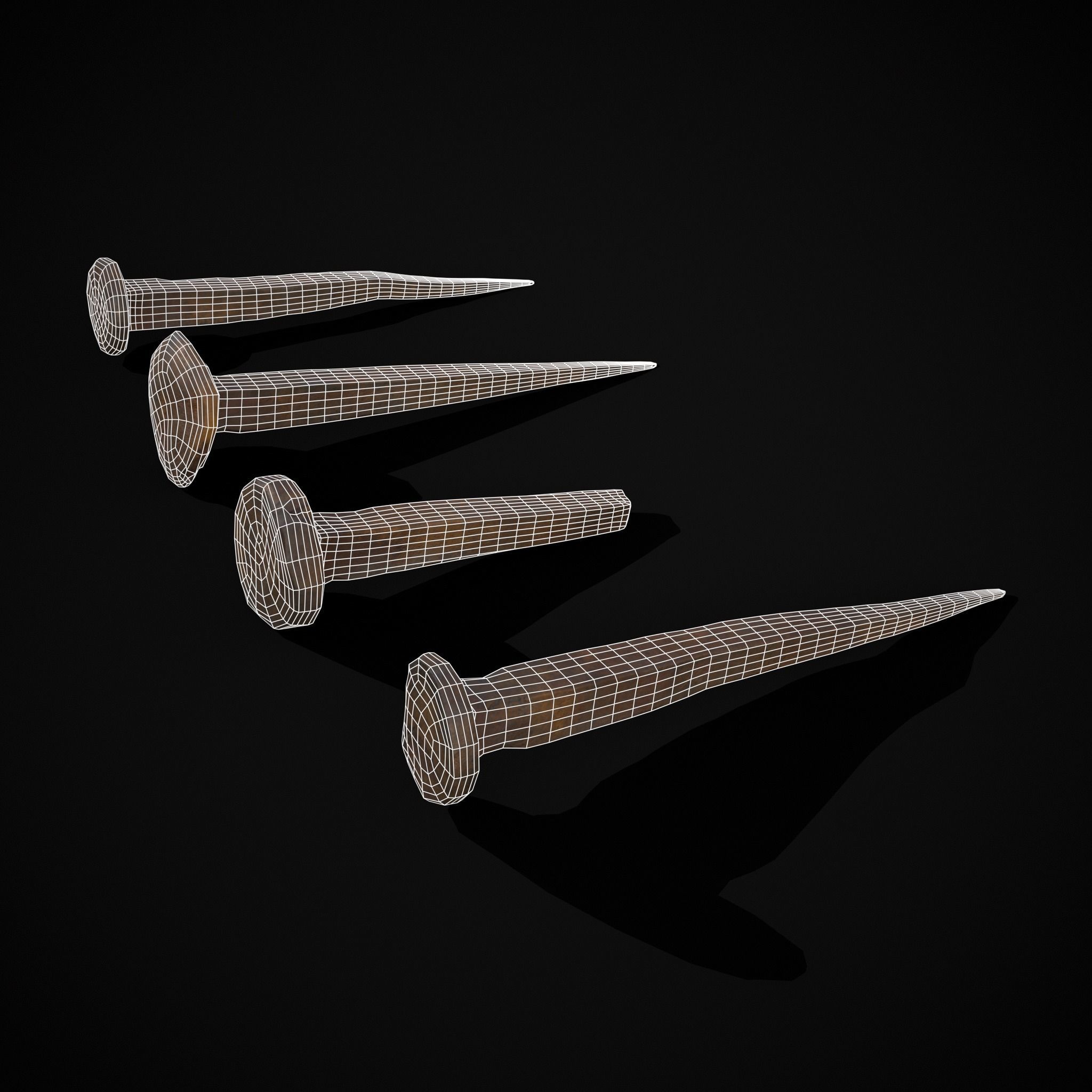 Old Rusting Medieval Nails Low-poly 3D model_2