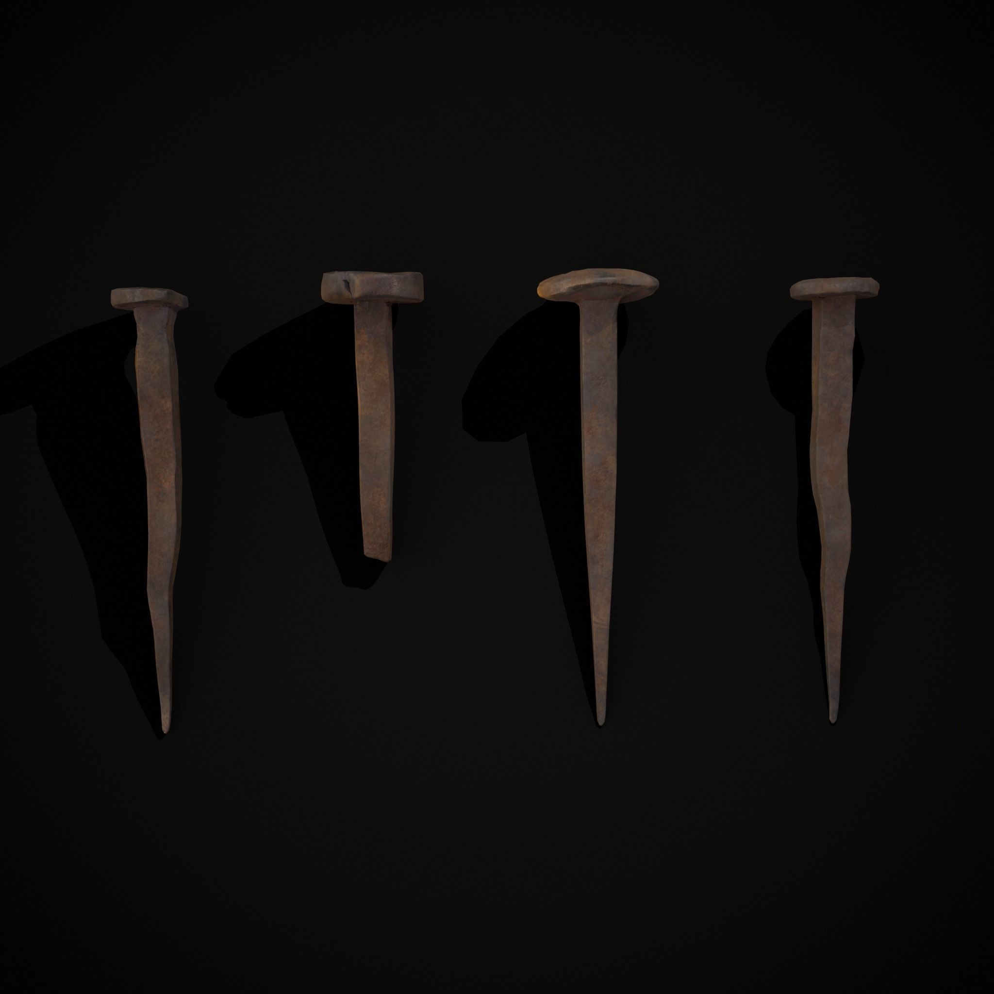 Old Rusting Medieval Nails Low-poly 3D model_3
