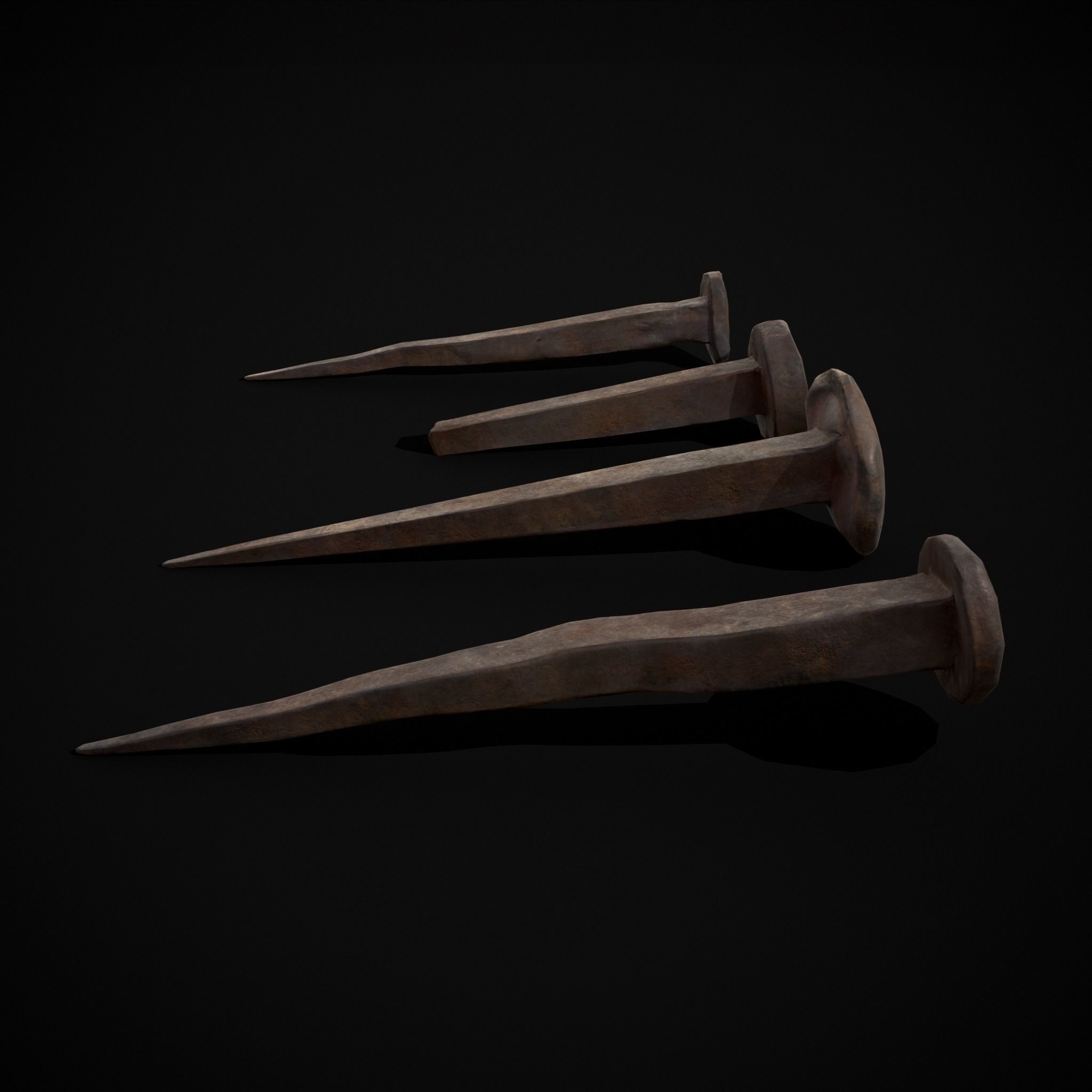 Old Rusting Medieval Nails Low-poly 3D model_7