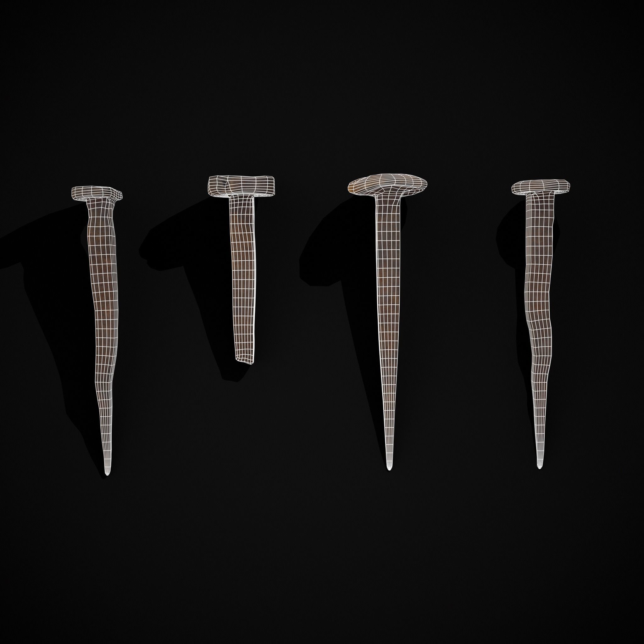 Old Rusting Medieval Nails Low-poly 3D model_4
