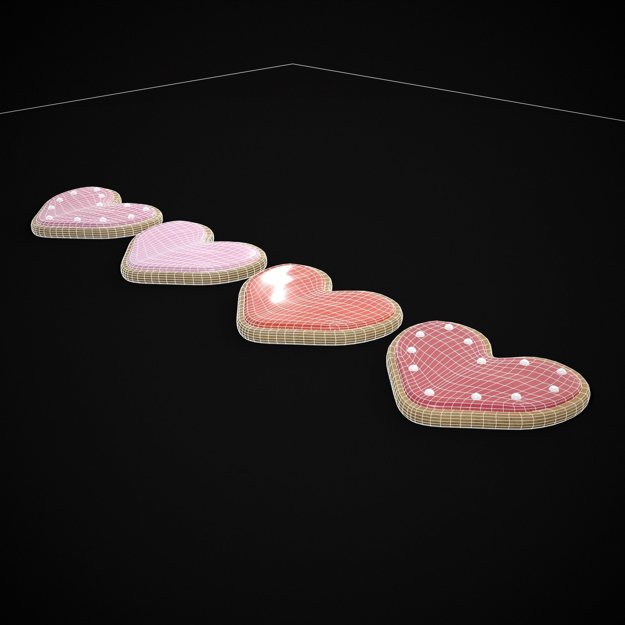 Pink Red Heart Cookies Low-poly 3D model_4