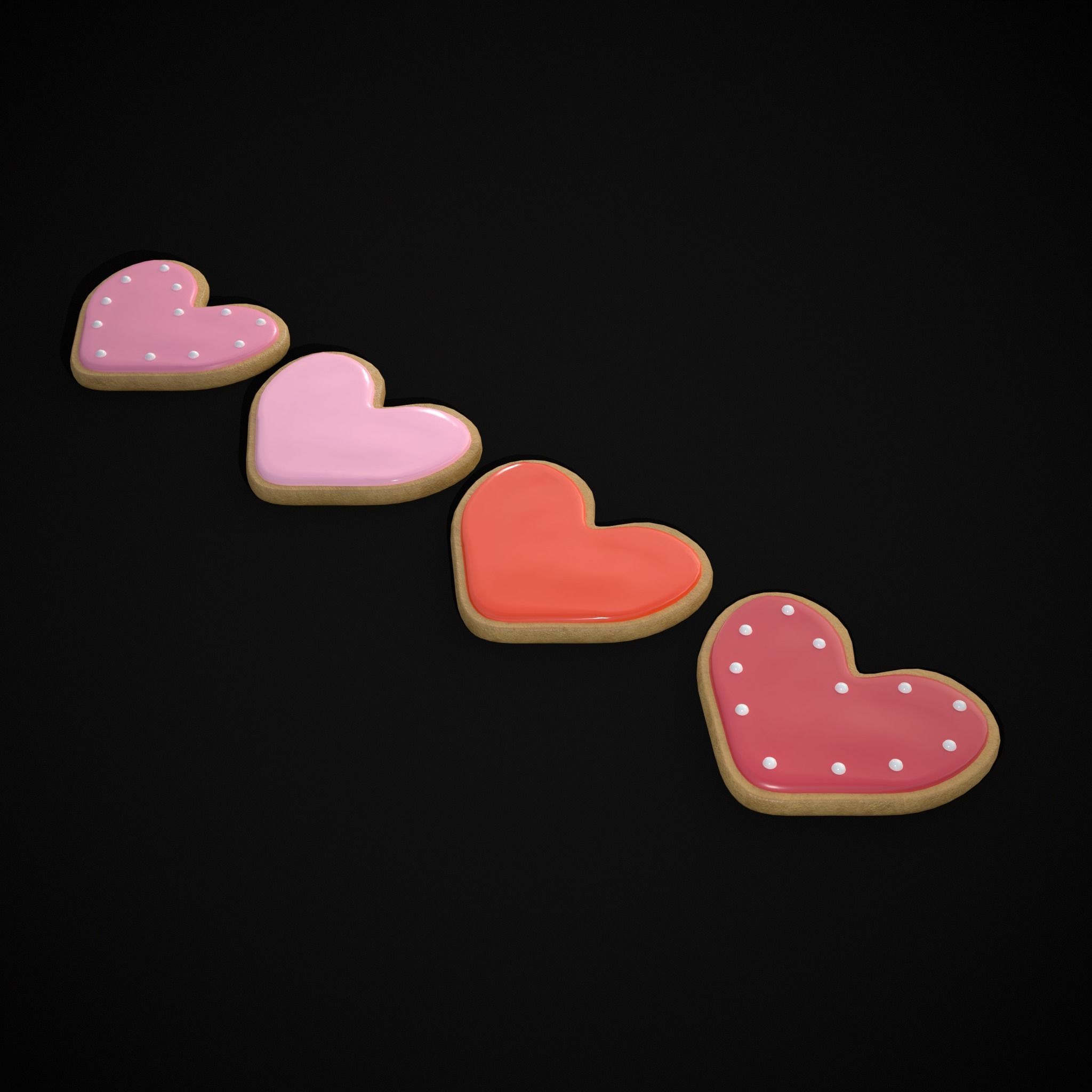 Pink Red Heart Cookies Low-poly 3D model_33