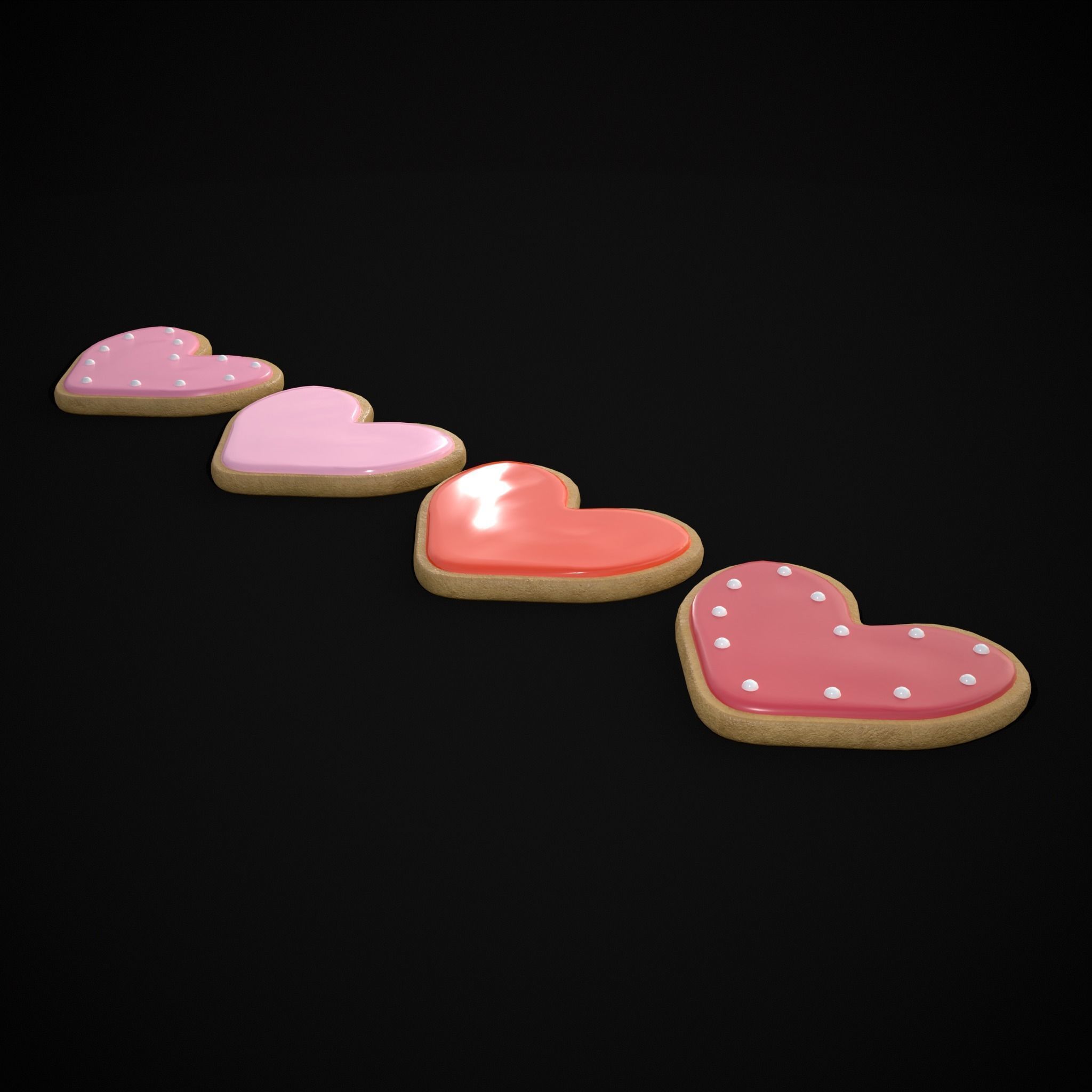 Pink Red Heart Cookies Low-poly 3D model_3