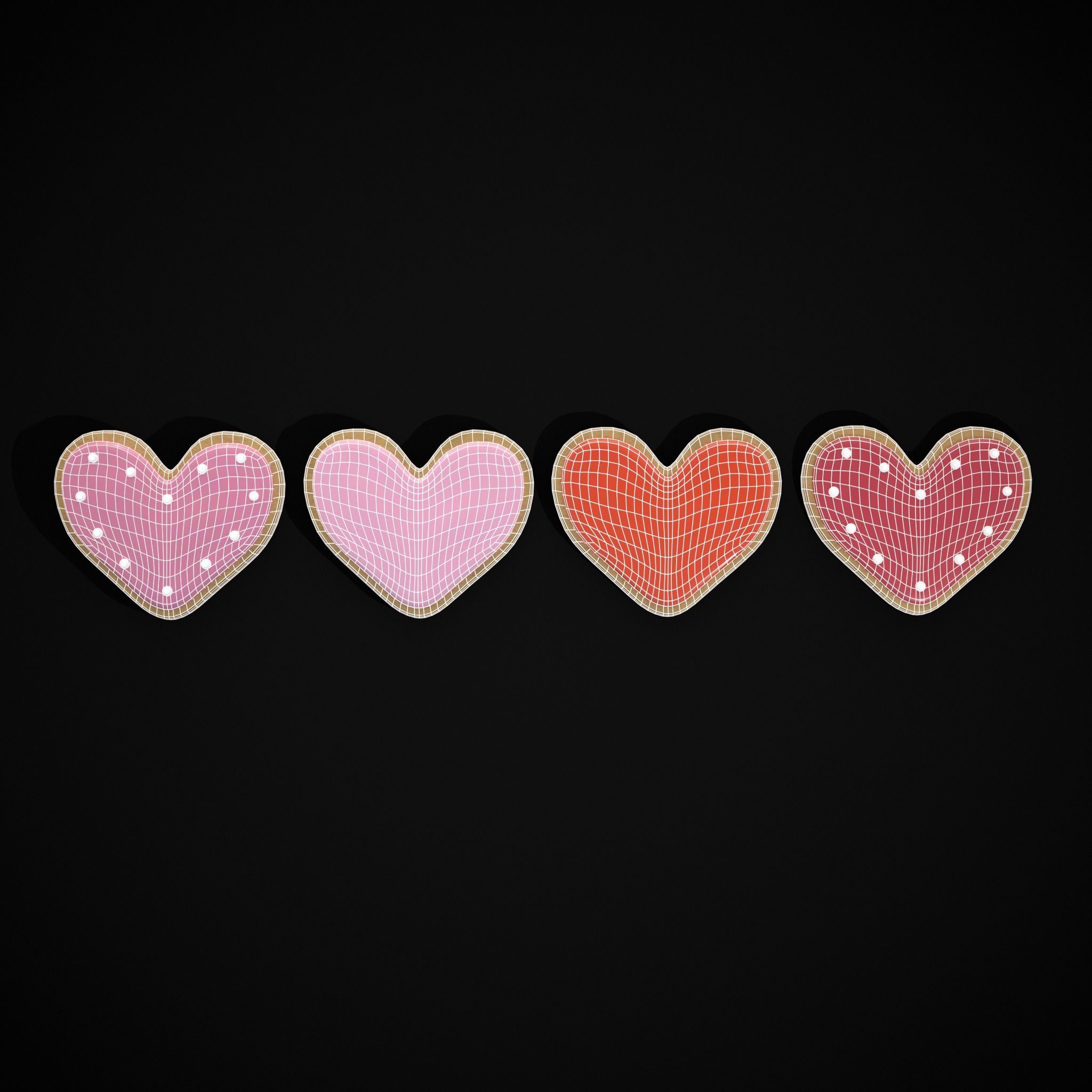 Pink Red Heart Cookies Low-poly 3D model_8
