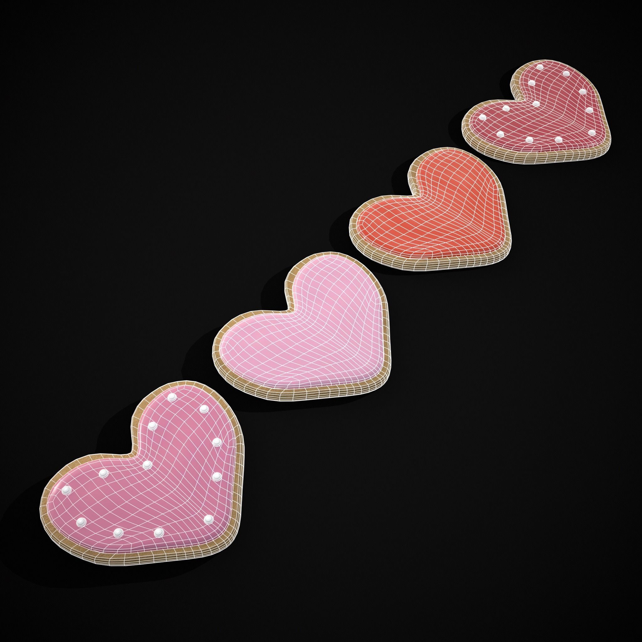 Pink Red Heart Cookies Low-poly 3D model_2