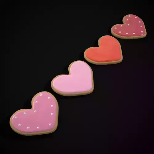 Pink Red Heart Cookies Low-poly 3D model