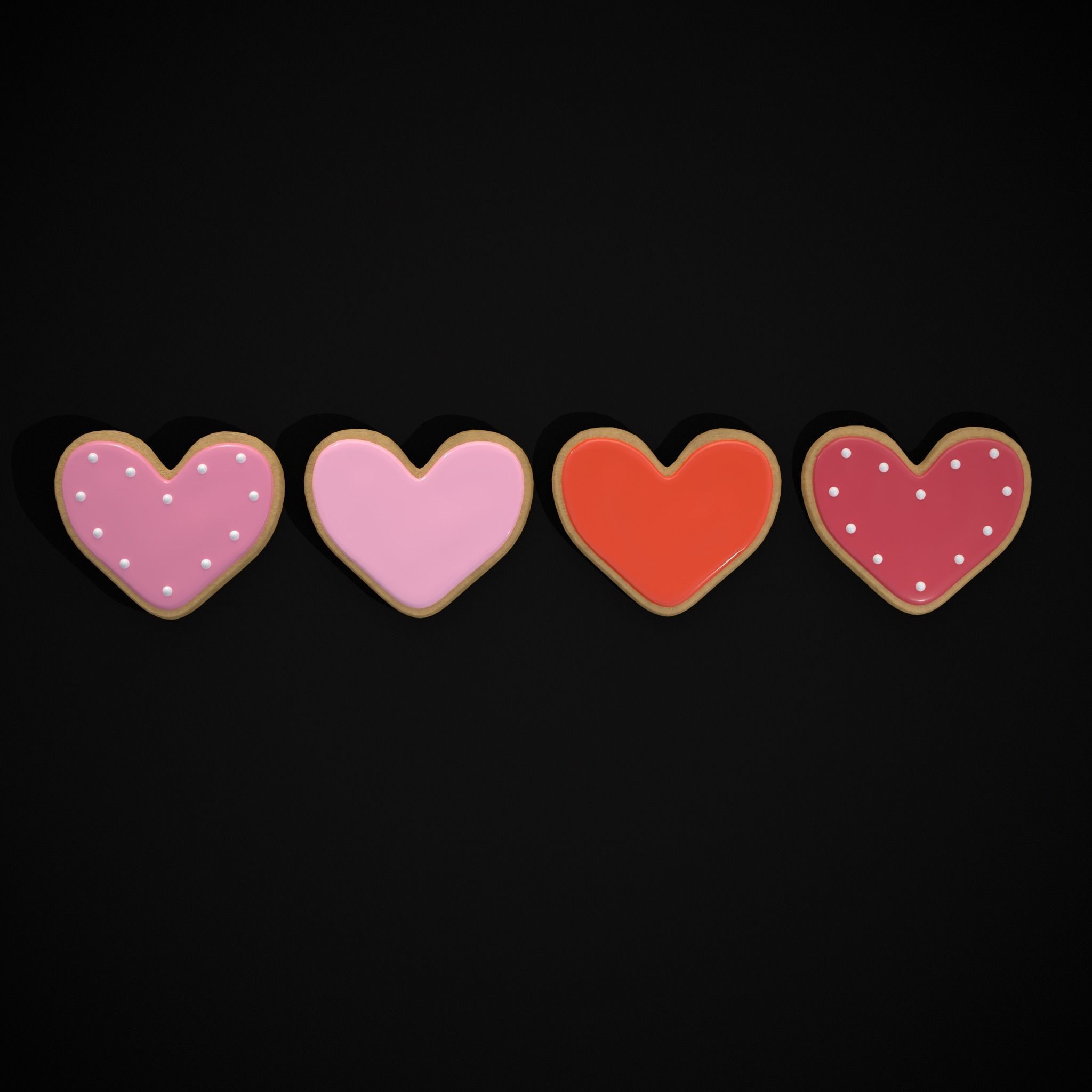 Pink Red Heart Cookies Low-poly 3D model_7