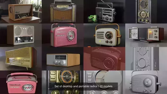Set of desktop and portable radios 3D Model Collection