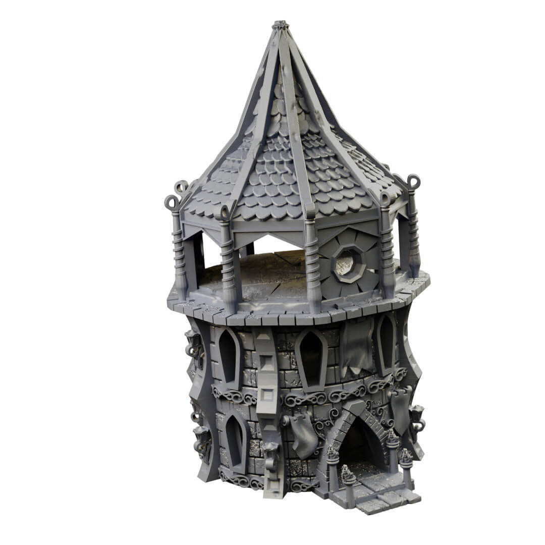 Elven city walls and modular air spire tower 3D print model_42