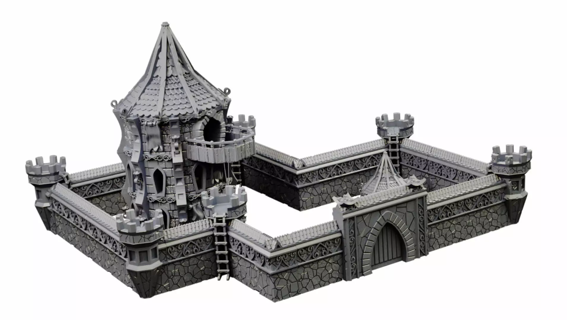 Elven city walls and modular air spire tower 3D print model_0