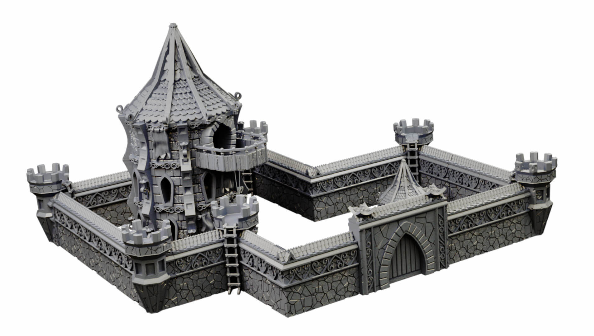 Elven city walls and modular air spire tower 3D print model_29
