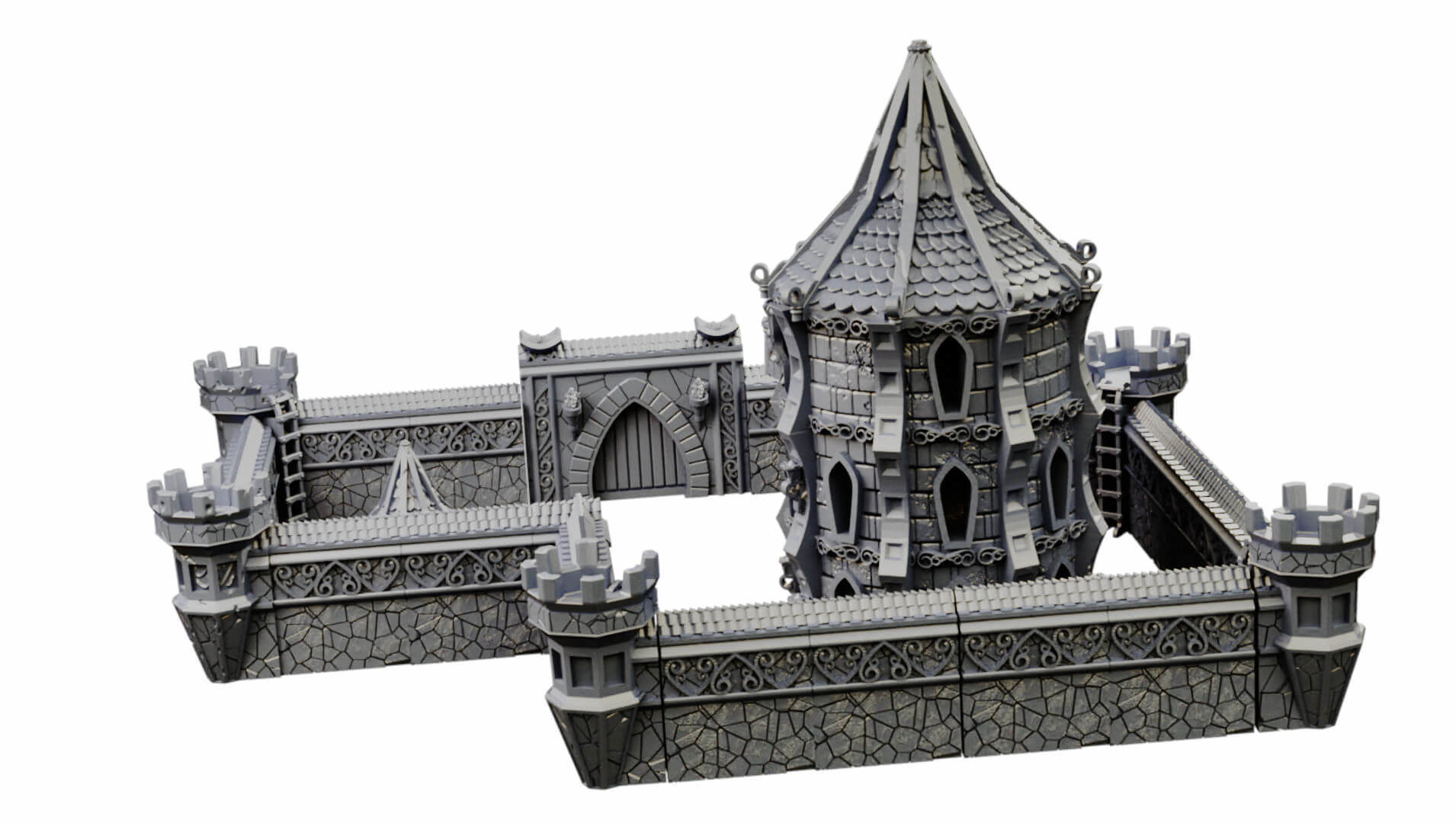 Elven city walls and modular air spire tower 3D print model_2