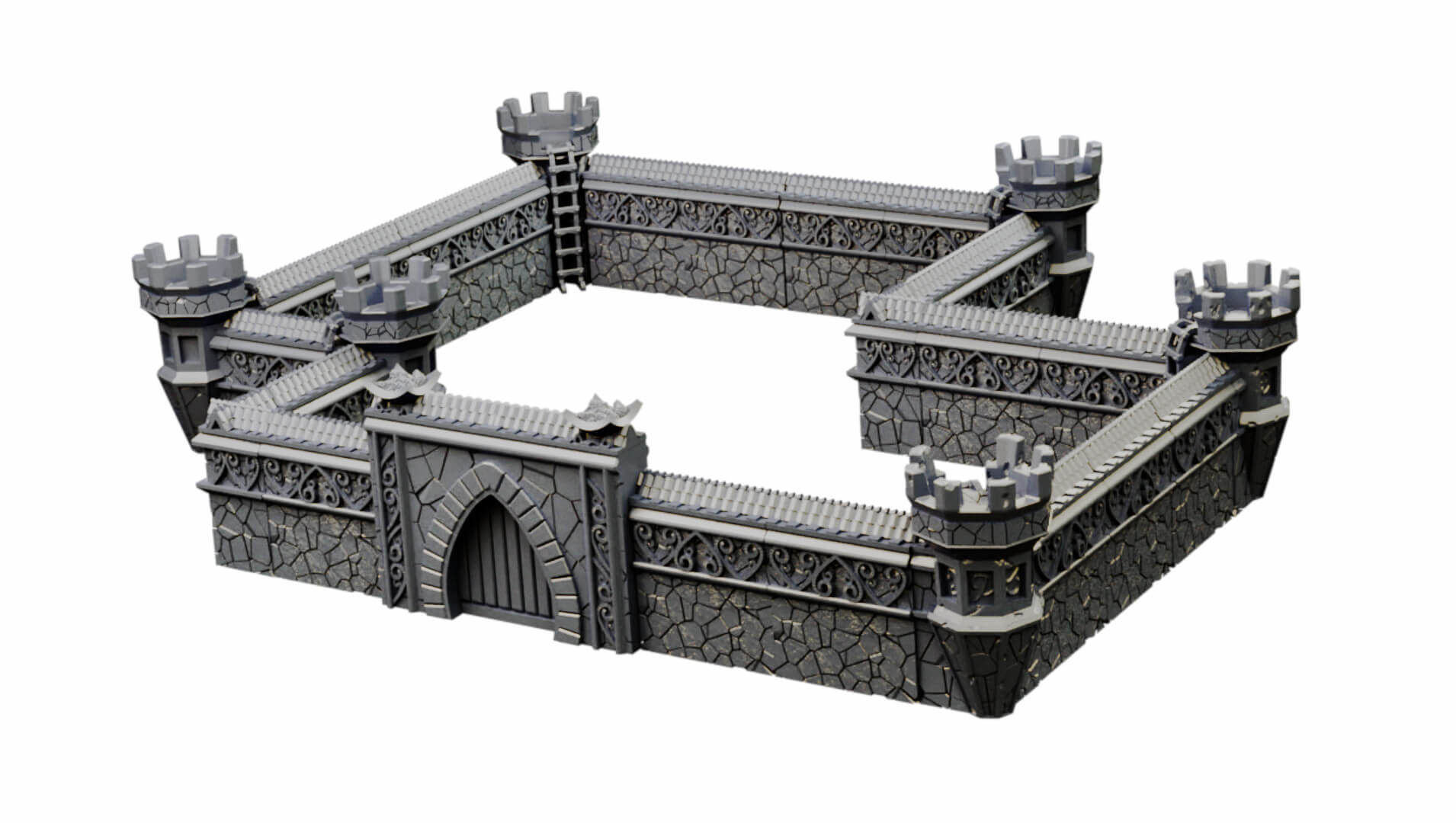 Elven city walls and modular air spire tower 3D print model_1