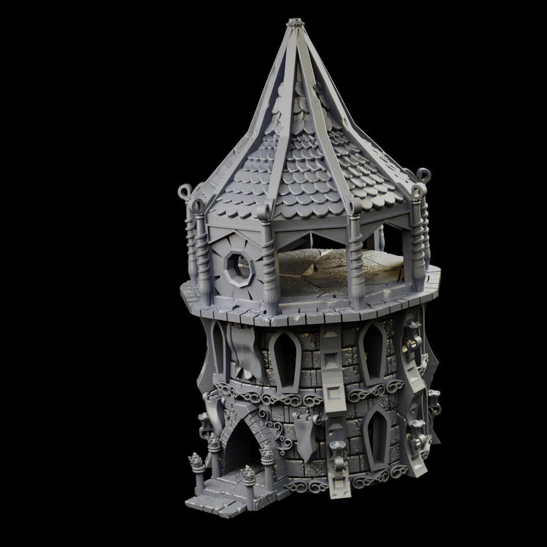 Elven city walls and modular air spire tower 3D print model_40