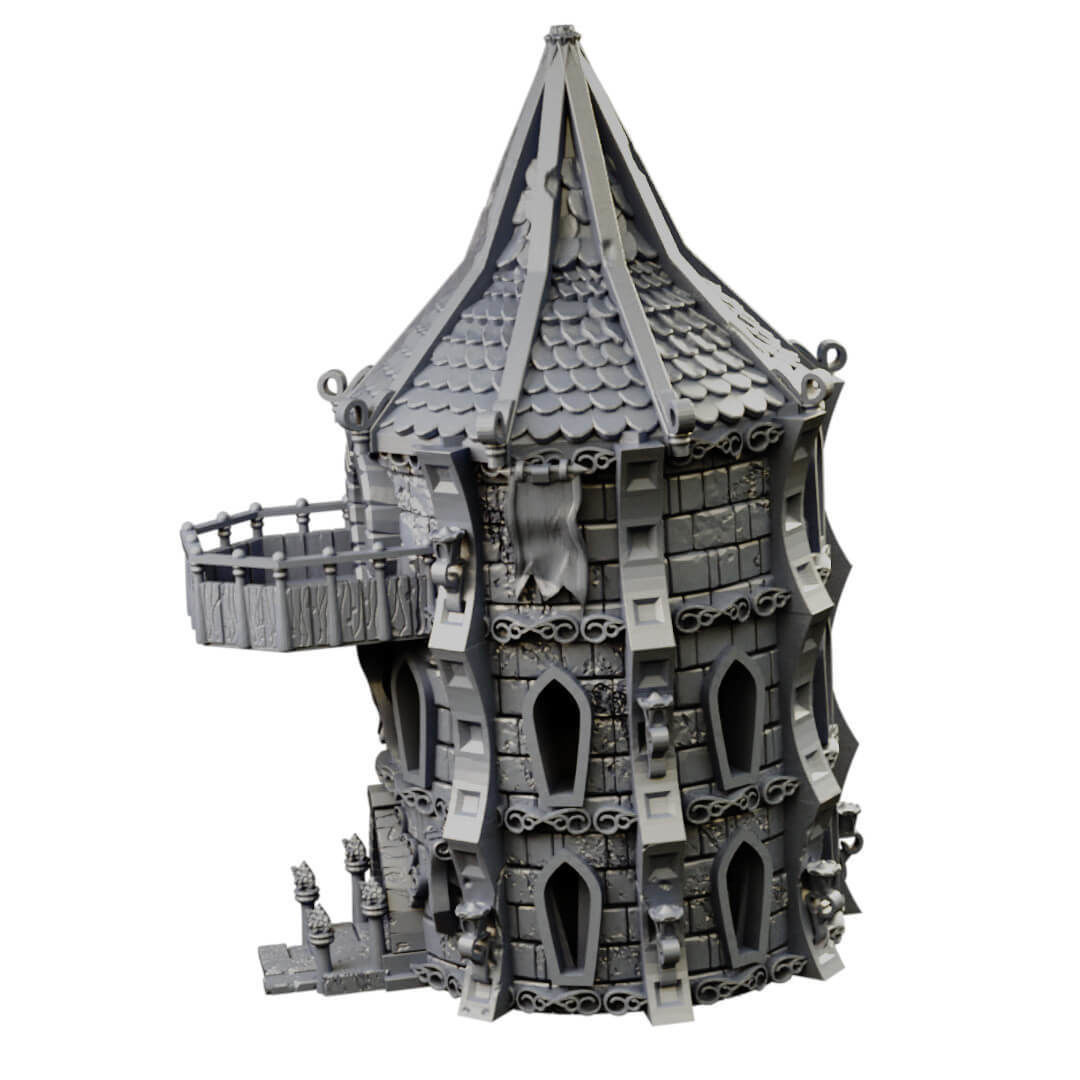 Elven city walls and modular air spire tower 3D print model_35