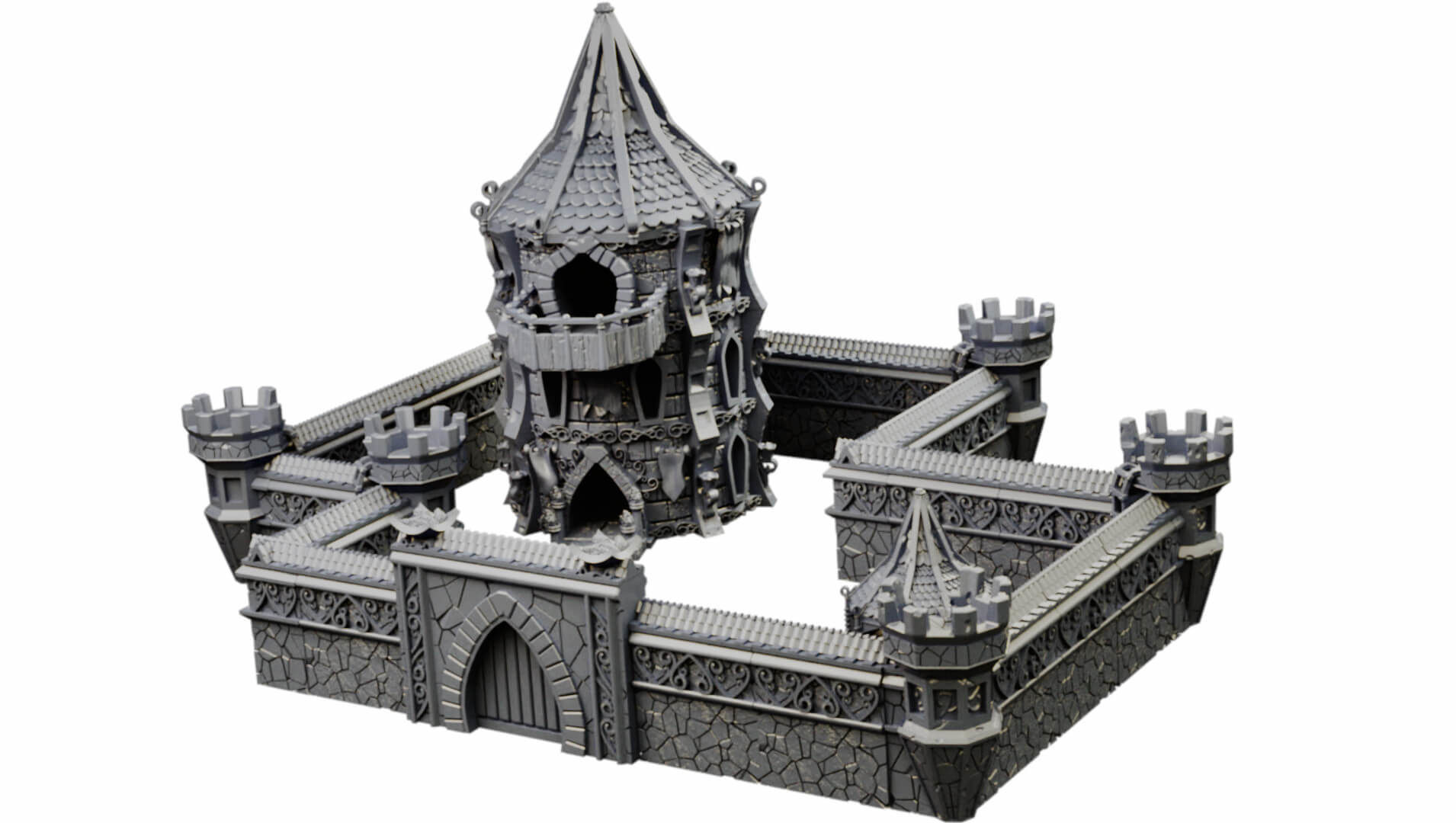 Elven city walls and modular air spire tower 3D print model_26