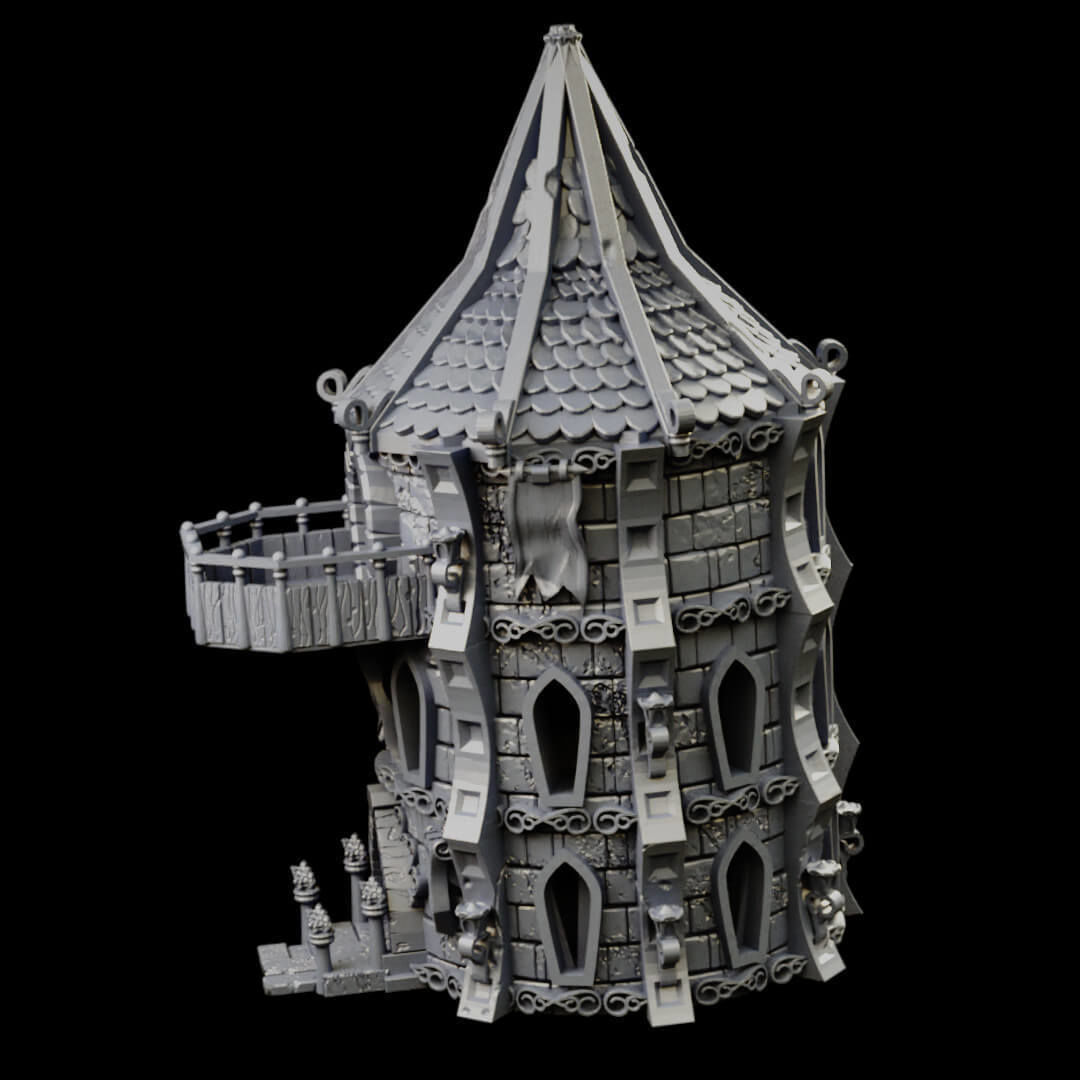 Elven city walls and modular air spire tower 3D print model_45