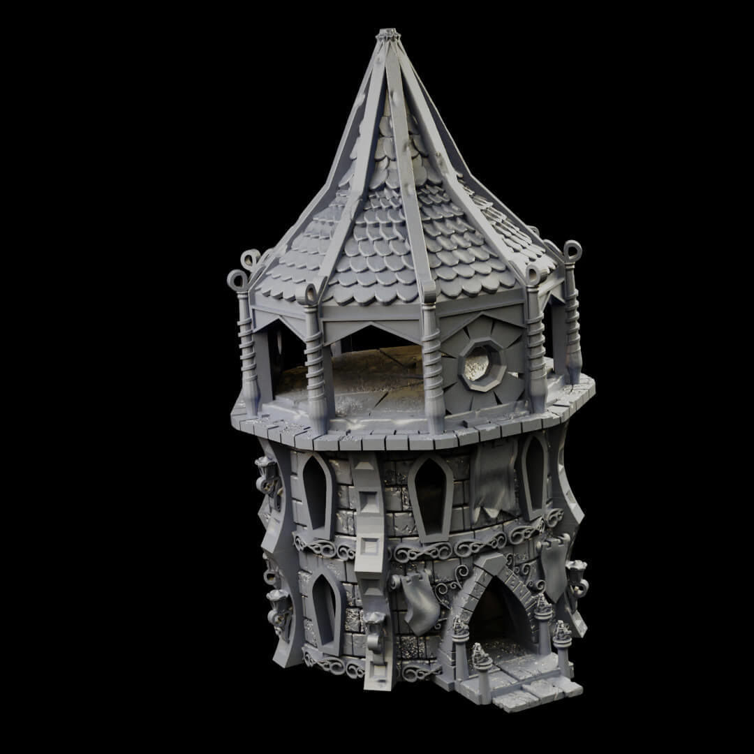 Elven city walls and modular air spire tower 3D print model_47