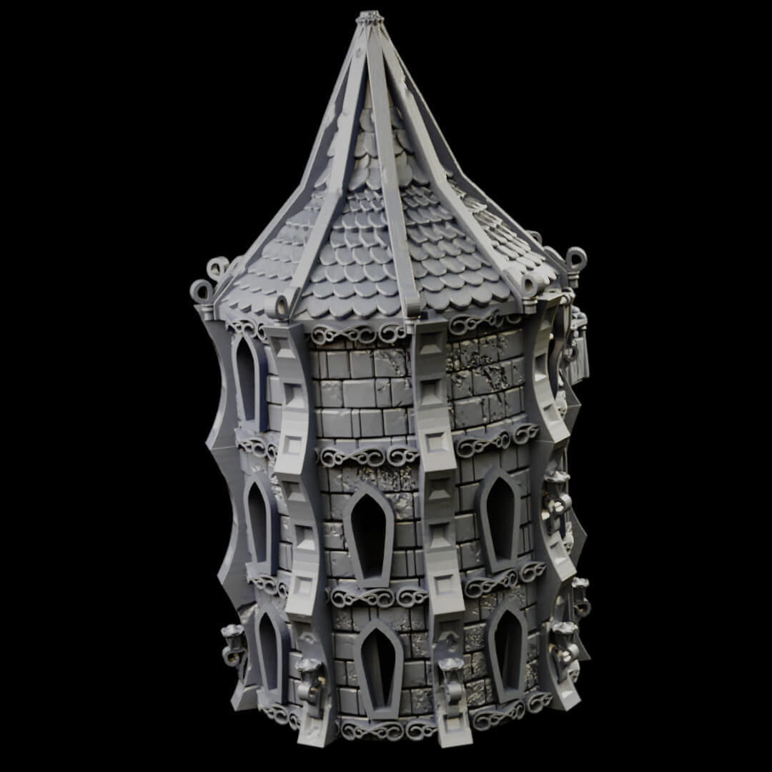 Elven city walls and modular air spire tower 3D print model_8
