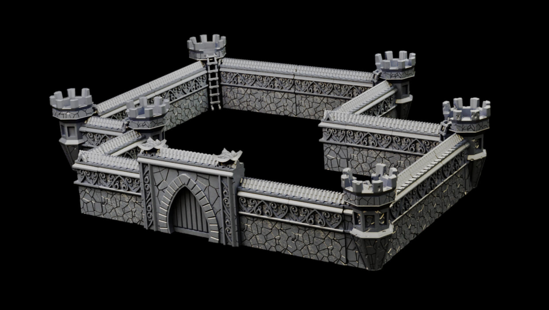 Elven city walls and modular air spire tower 3D print model_27