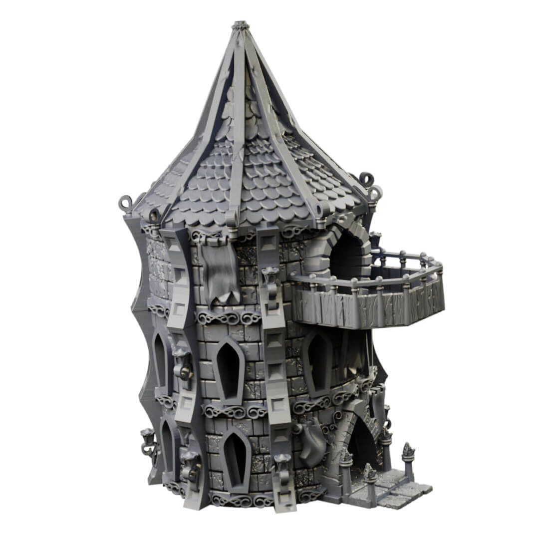 Elven city walls and modular air spire tower 3D print model_22