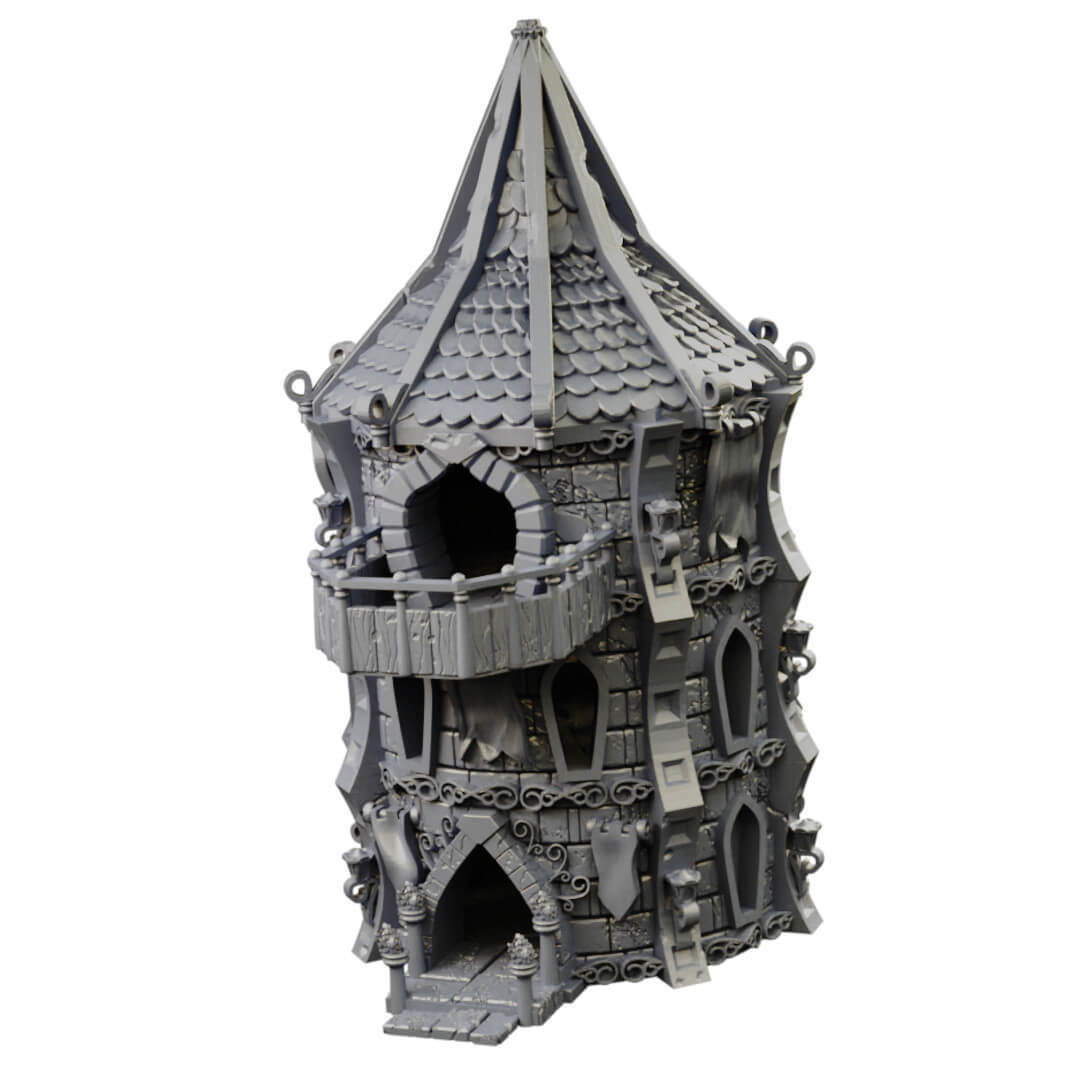 Elven city walls and modular air spire tower 3D print model_24