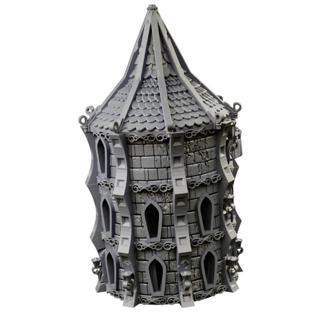 Elven city walls and modular air spire tower 3D print model_7