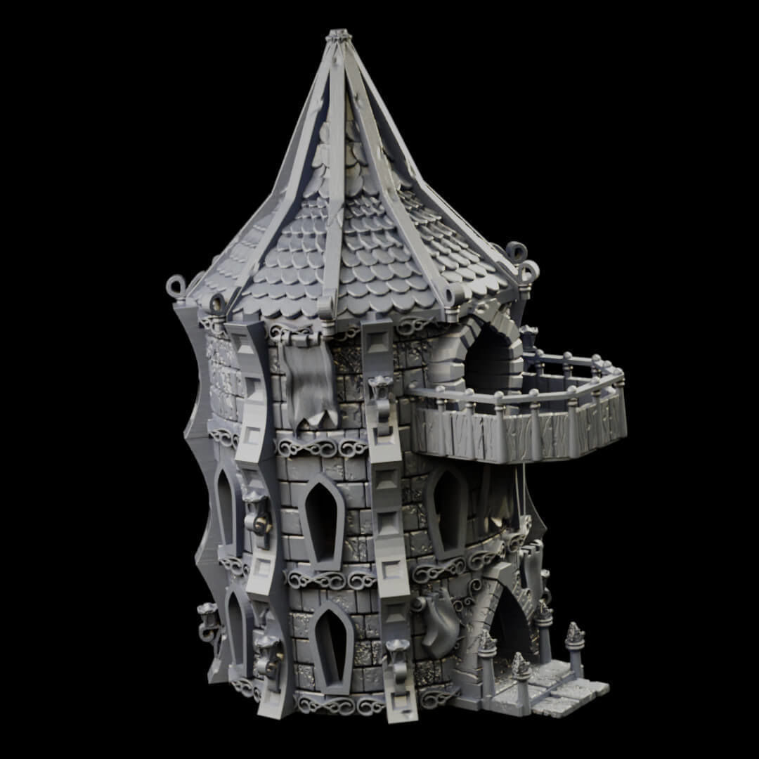 Elven city walls and modular air spire tower 3D print model_23
